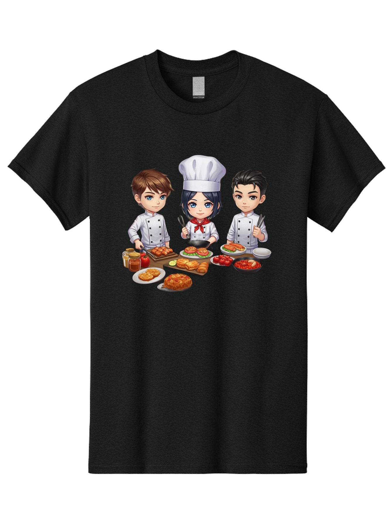 Chef-Team Men'S Graphic Tee, 100% Cotton, Comfortable Casual Summer Wear, Machine Washable, Cartoon Chefs, Cooking Together, Kitchen Teamwork, Culinary Delights, Food Preparation, Chef Hats, Kitchen Utensils, Delicious Dishes, Savory Meals, Bab731 12