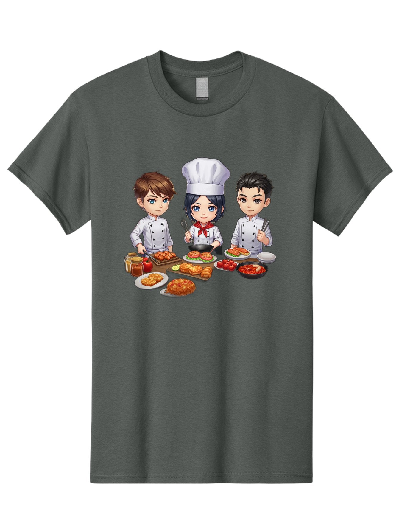 Chef-Team Men'S Graphic Tee, 100% Cotton, Comfortable Casual Summer Wear, Machine Washable, Cartoon Chefs, Cooking Together, Kitchen Teamwork, Culinary Delights, Food Preparation, Chef Hats, Kitchen Utensils, Delicious Dishes, Savory Meals, Bab731 9