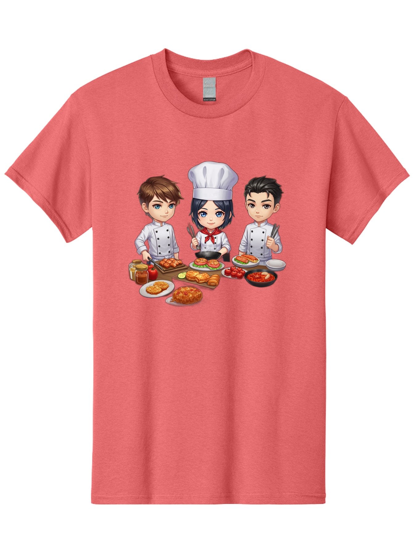 Chef-Team Men'S Graphic Tee, 100% Cotton, Comfortable Casual Summer Wear, Machine Washable, Cartoon Chefs, Cooking Together, Kitchen Teamwork, Culinary Delights, Food Preparation, Chef Hats, Kitchen Utensils, Delicious Dishes, Savory Meals, Bab731 8