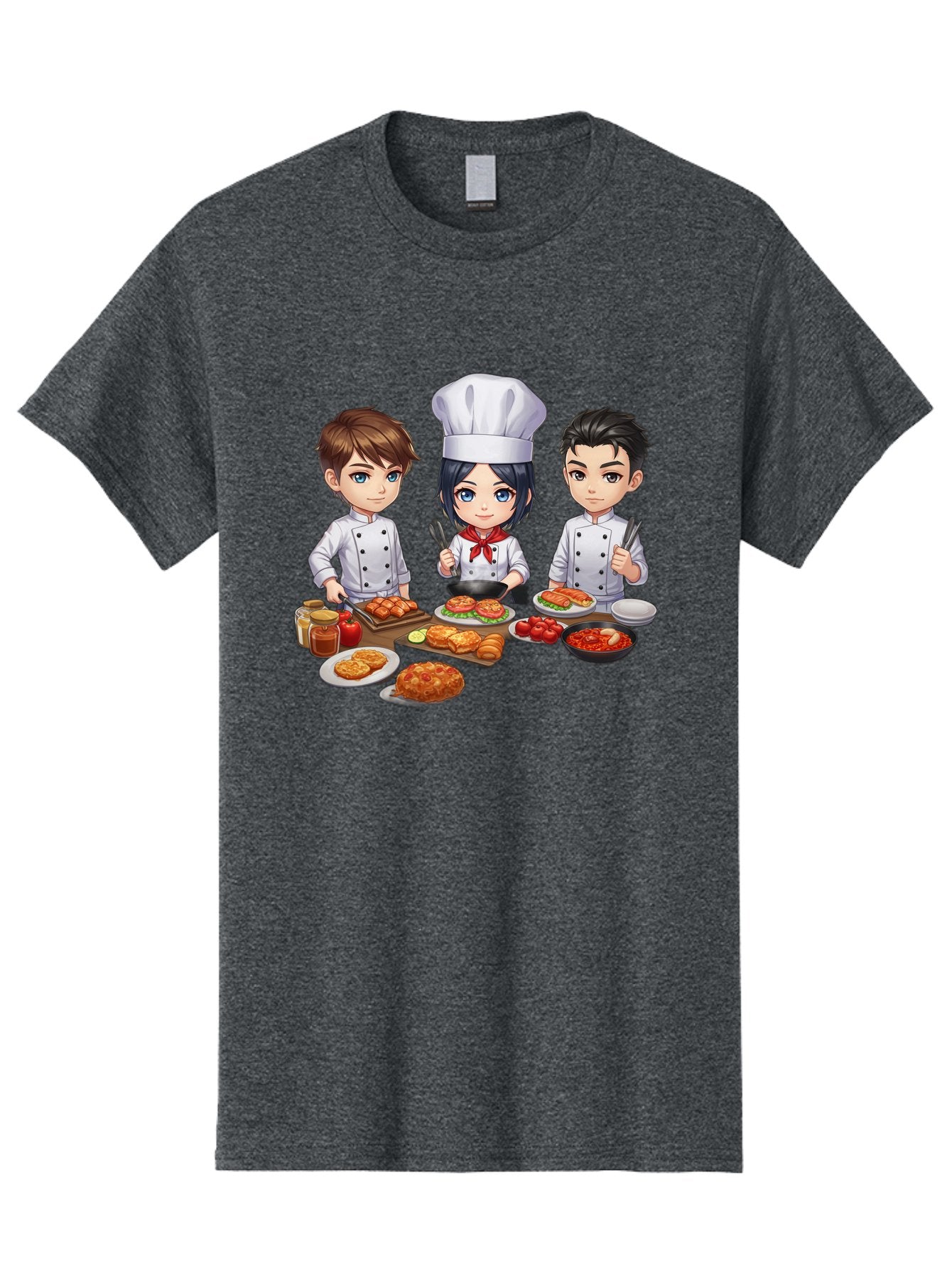 Chef-Team Men'S Graphic Tee, 100% Cotton, Comfortable Casual Summer Wear, Machine Washable, Cartoon Chefs, Cooking Together, Kitchen Teamwork, Culinary Delights, Food Preparation, Chef Hats, Kitchen Utensils, Delicious Dishes, Savory Meals, Bab731 11