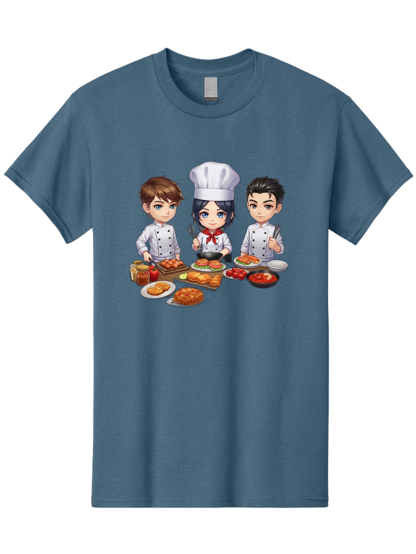 Chef-Team Men'S Graphic Tee, 100% Cotton, Comfortable Casual Summer Wear, Machine Washable, Cartoon Chefs, Cooking Together, Kitchen Teamwork, Culinary Delights, Food Preparation, Chef Hats, Kitchen Utensils, Delicious Dishes, Savory Meals, Bab731 14