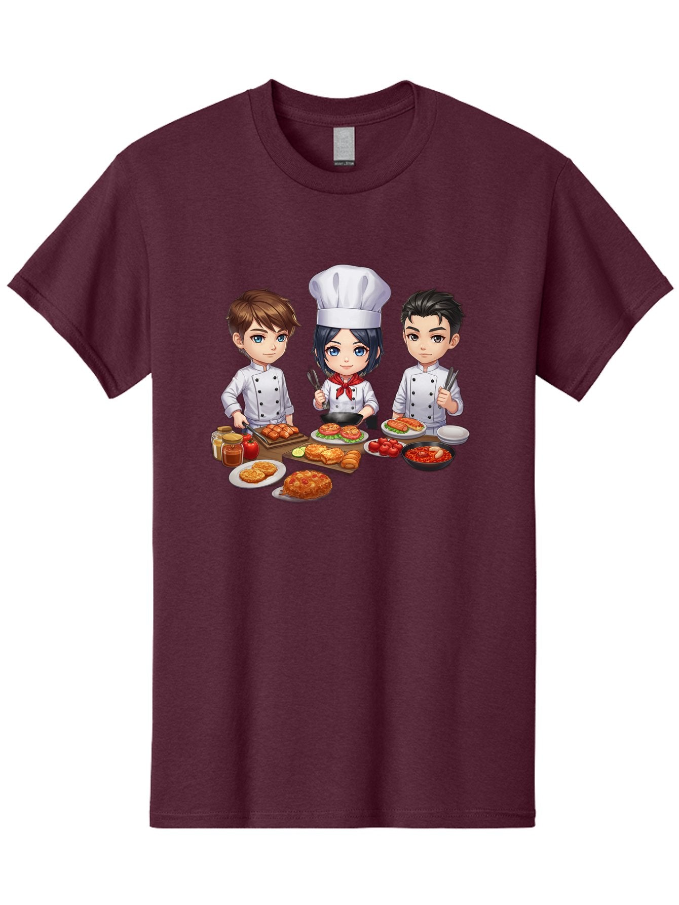 Chef-Team Men'S Graphic Tee, 100% Cotton, Comfortable Casual Summer Wear, Machine Washable, Cartoon Chefs, Cooking Together, Kitchen Teamwork, Culinary Delights, Food Preparation, Chef Hats, Kitchen Utensils, Delicious Dishes, Savory Meals, Bab731 6