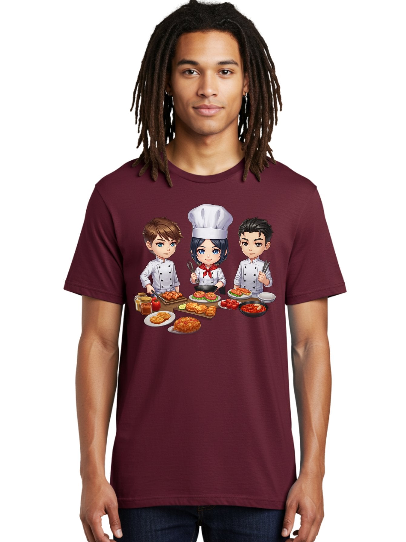 Chef-Team Men'S Graphic Tee, 100% Cotton, Comfortable Casual Summer Wear, Machine Washable, Cartoon Chefs, Cooking Together, Kitchen Teamwork, Culinary Delights, Food Preparation, Chef Hats, Kitchen Utensils, Delicious Dishes, Savory Meals, Bab731 24