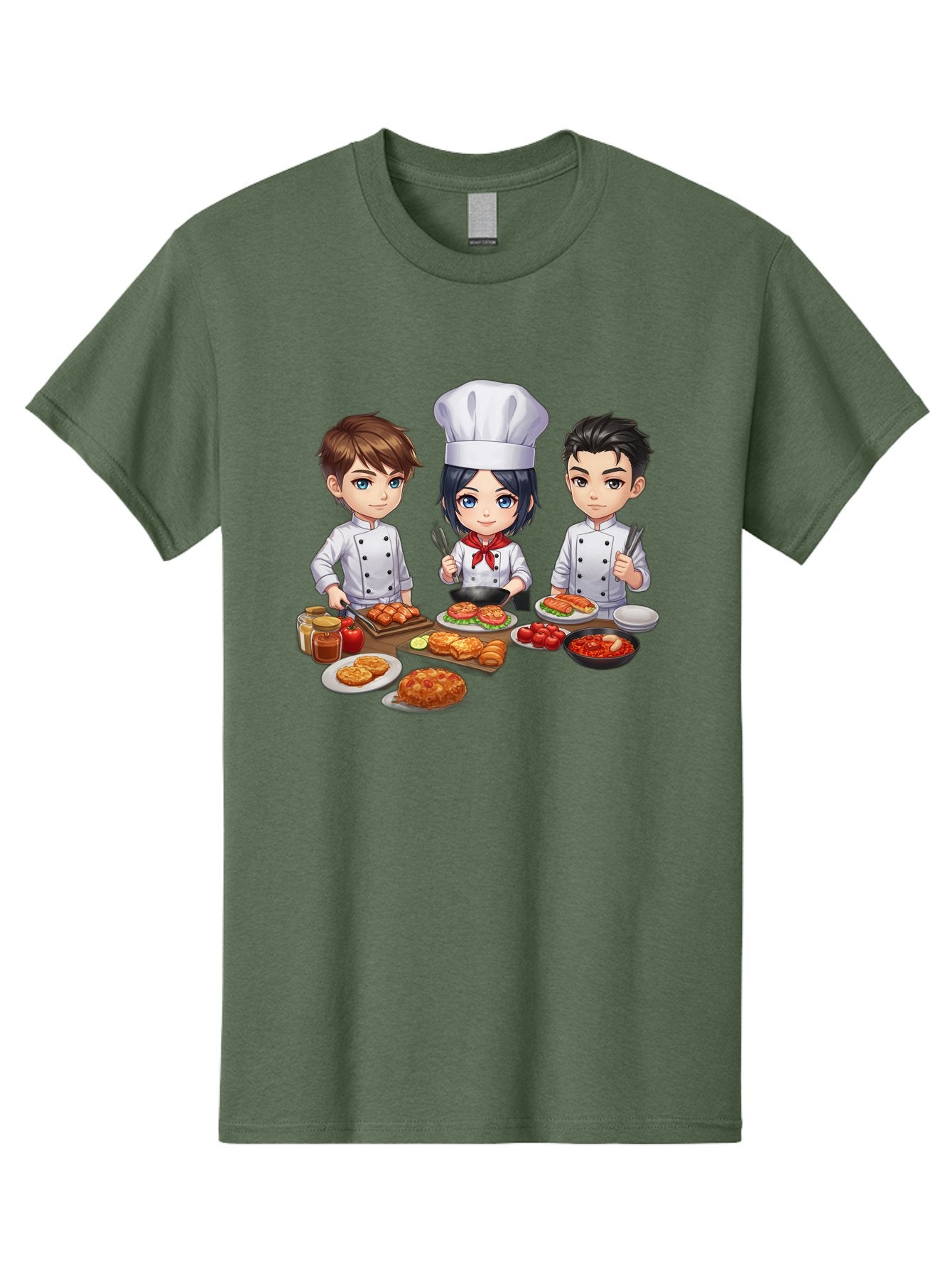 Chef-Team Men'S Graphic Tee, 100% Cotton, Comfortable Casual Summer Wear, Machine Washable, Cartoon Chefs, Cooking Together, Kitchen Teamwork, Culinary Delights, Food Preparation, Chef Hats, Kitchen Utensils, Delicious Dishes, Savory Meals, Bab731 4