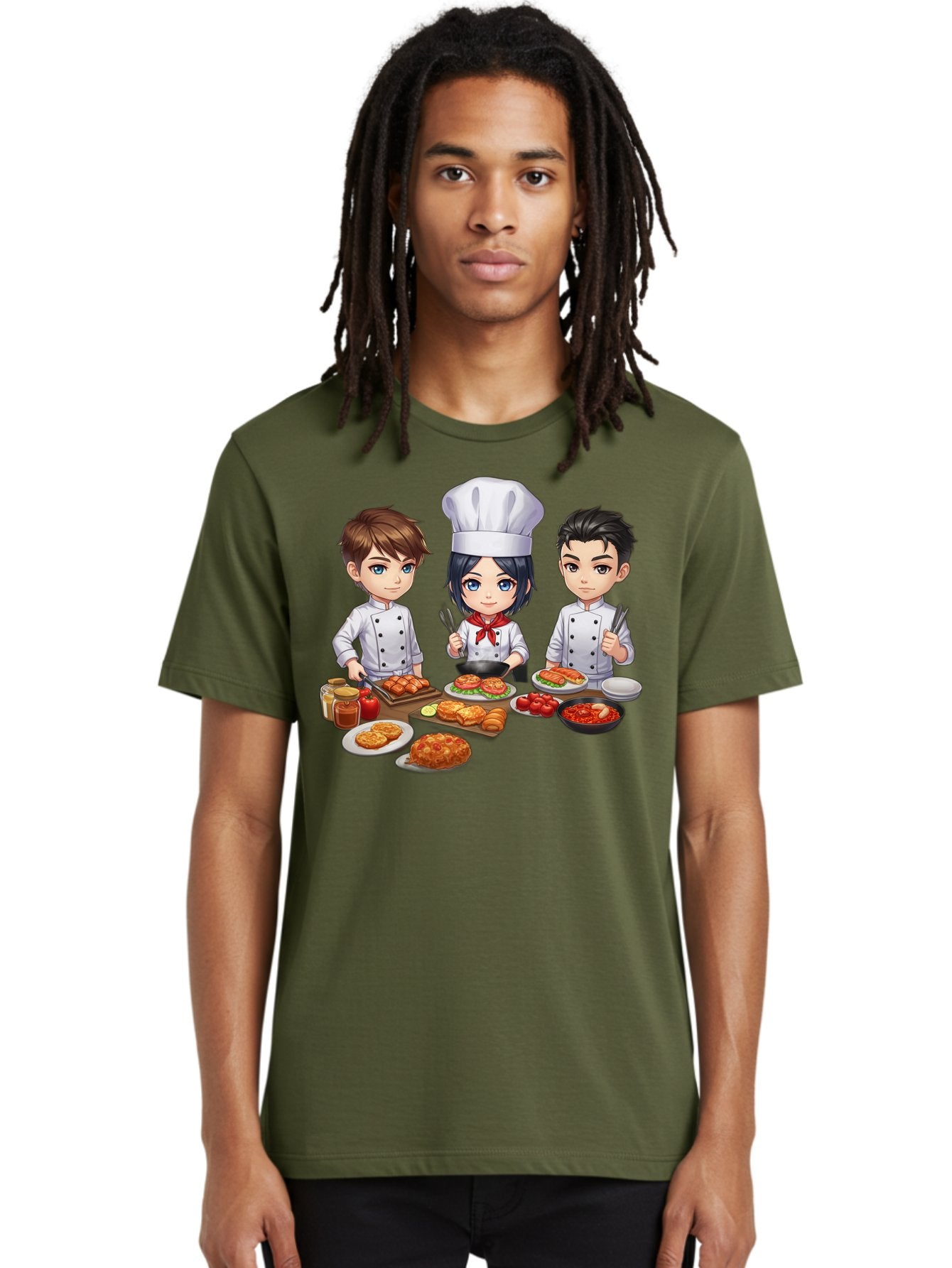 Chef-Team Men'S Graphic Tee, 100% Cotton, Comfortable Casual Summer Wear, Machine Washable, Cartoon Chefs, Cooking Together, Kitchen Teamwork, Culinary Delights, Food Preparation, Chef Hats, Kitchen Utensils, Delicious Dishes, Savory Meals, Bab731 18