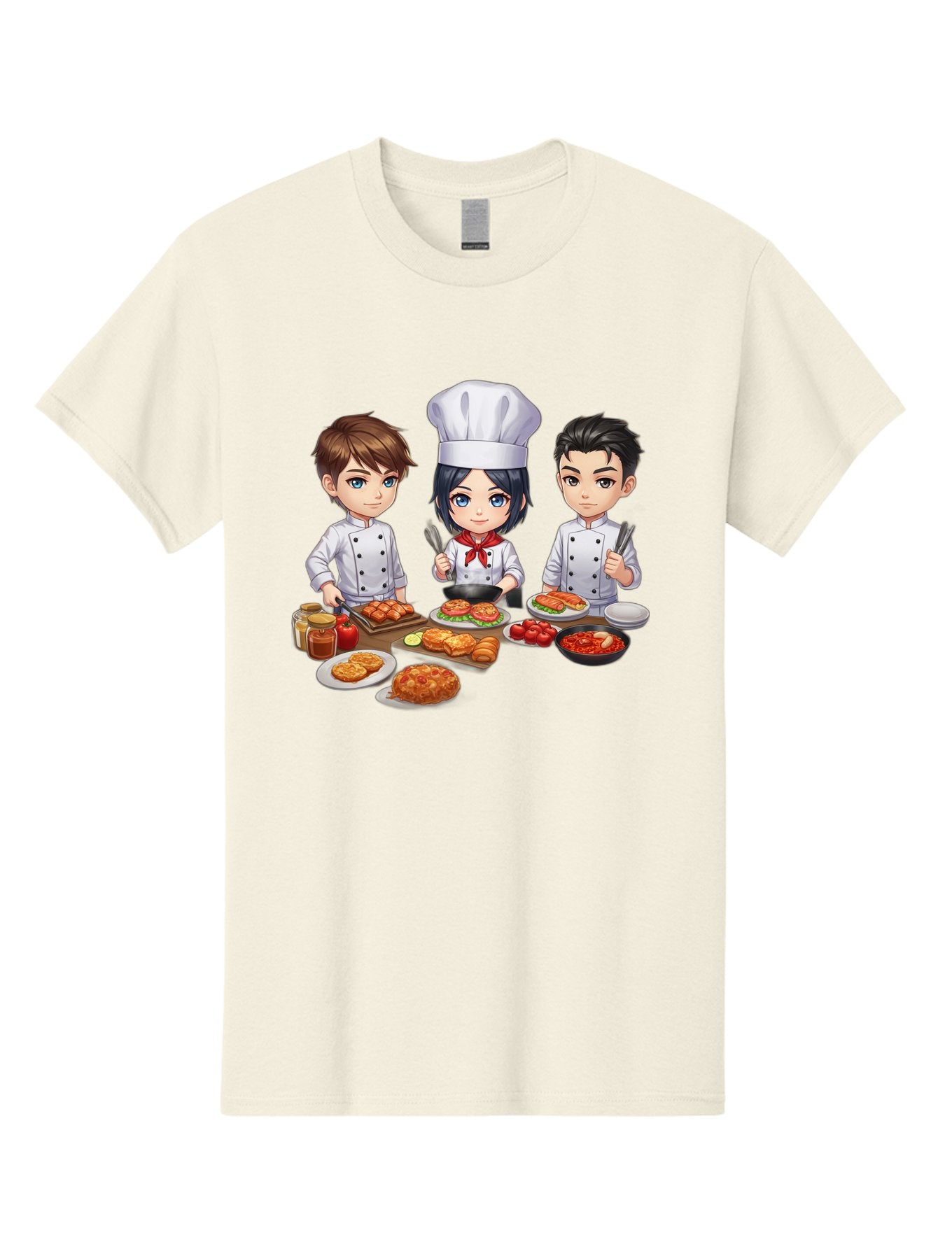 Chef-Team Men'S Graphic Tee, 100% Cotton, Comfortable Casual Summer Wear, Machine Washable, Cartoon Chefs, Cooking Together, Kitchen Teamwork, Culinary Delights, Food Preparation, Chef Hats, Kitchen Utensils, Delicious Dishes, Savory Meals, Bab731 15