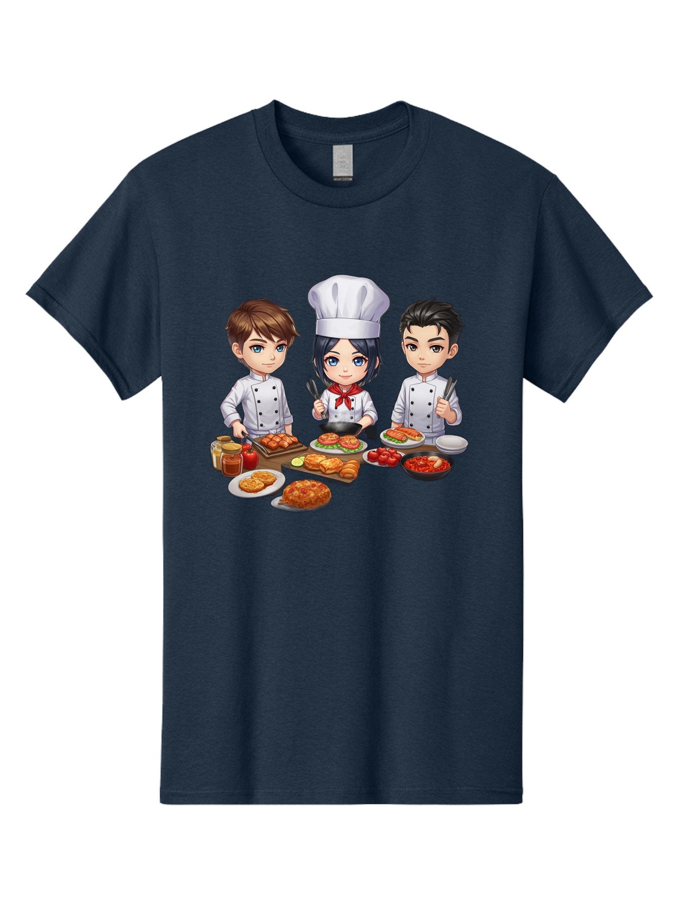 Chef-Team Men'S Graphic Tee, 100% Cotton, Comfortable Casual Summer Wear, Machine Washable, Cartoon Chefs, Cooking Together, Kitchen Teamwork, Culinary Delights, Food Preparation, Chef Hats, Kitchen Utensils, Delicious Dishes, Savory Meals, Bab731 3