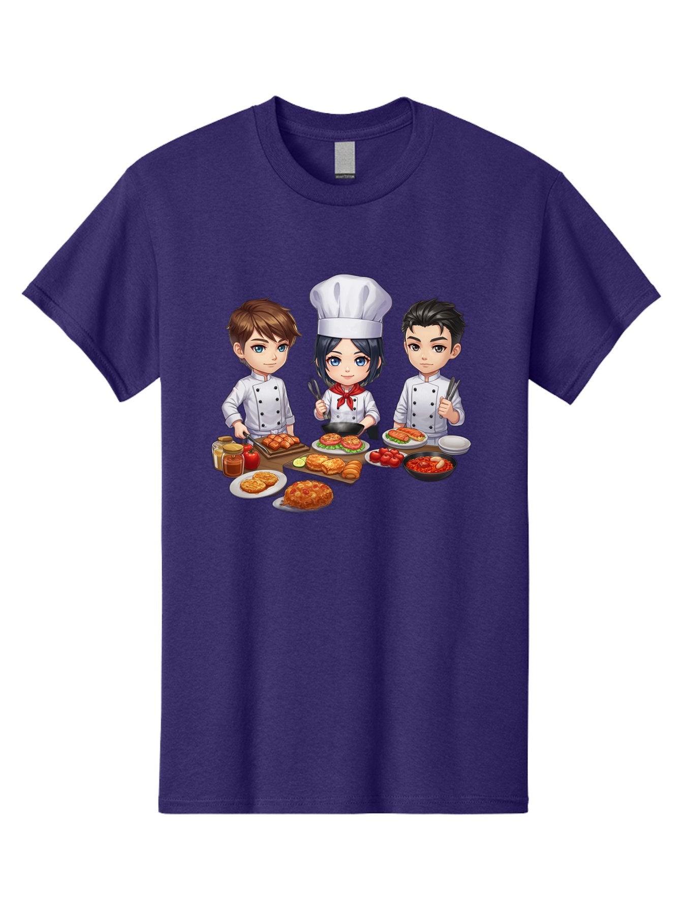 Chef-Team Men'S Graphic Tee, 100% Cotton, Comfortable Casual Summer Wear, Machine Washable, Cartoon Chefs, Cooking Together, Kitchen Teamwork, Culinary Delights, Food Preparation, Chef Hats, Kitchen Utensils, Delicious Dishes, Savory Meals, Bab731 7