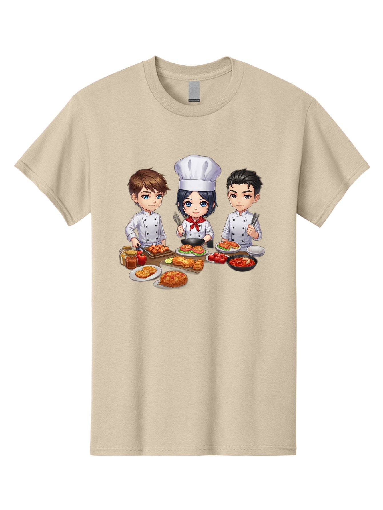 Chef-Team Men'S Graphic Tee, 100% Cotton, Comfortable Casual Summer Wear, Machine Washable, Cartoon Chefs, Cooking Together, Kitchen Teamwork, Culinary Delights, Food Preparation, Chef Hats, Kitchen Utensils, Delicious Dishes, Savory Meals, Bab731