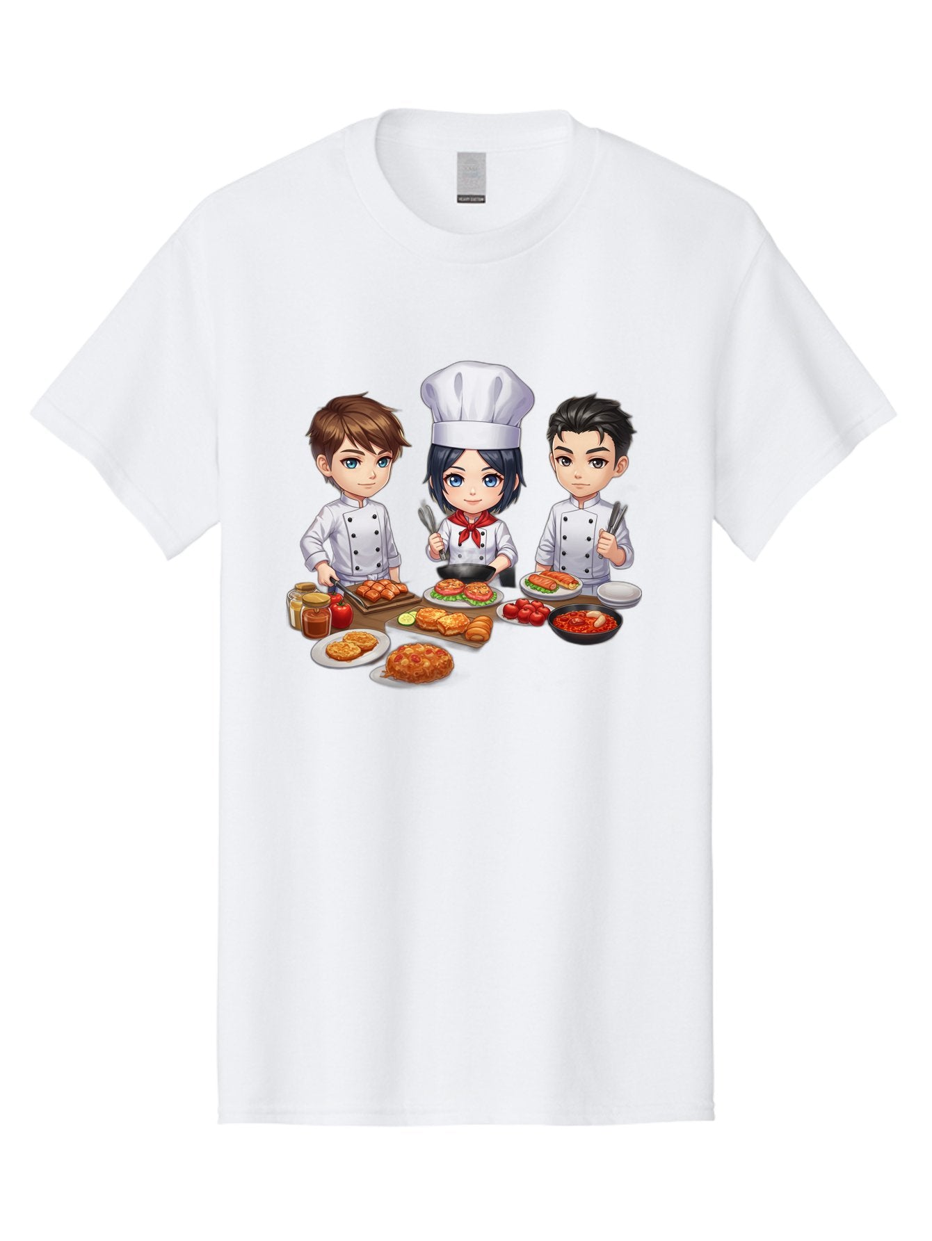 Chef-Team Men'S Graphic Tee, 100% Cotton, Comfortable Casual Summer Wear, Machine Washable, Cartoon Chefs, Cooking Together, Kitchen Teamwork, Culinary Delights, Food Preparation, Chef Hats, Kitchen Utensils, Delicious Dishes, Savory Meals, Bab731 5