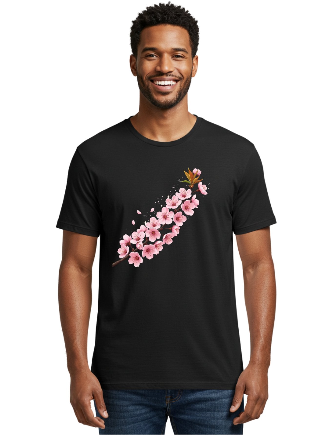 Cherry-Blossom-Branch Men'S Graphic Tee, 100% Cotton, Comfortable Casual Summer Wear, Machine Washable, Cherry Blossom Flowers, Pink Petals, Falling Petals, Floral Arrangement, Delicate Blooms, Spring Flowers, Soft Pink Hues, Flower Branch Bab732 28