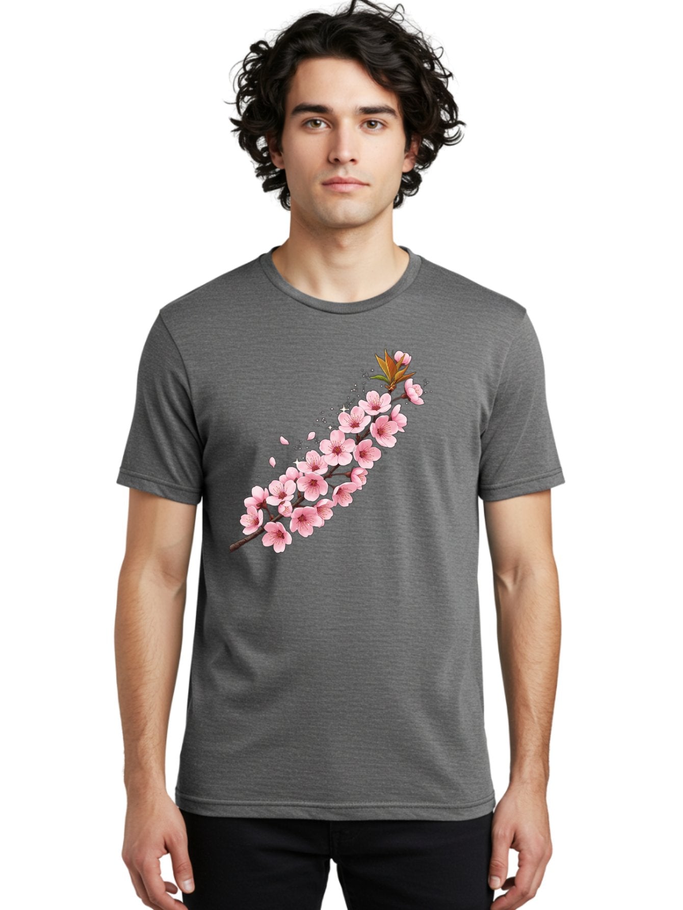 Cherry-Blossom-Branch Men'S Graphic Tee, 100% Cotton, Comfortable Casual Summer Wear, Machine Washable, Cherry Blossom Flowers, Pink Petals, Falling Petals, Floral Arrangement, Delicate Blooms, Spring Flowers, Soft Pink Hues, Flower Branch Bab732 30
