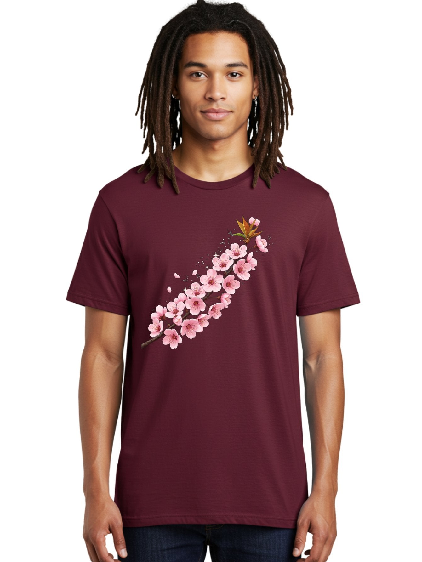 Cherry-Blossom-Branch Men'S Graphic Tee, 100% Cotton, Comfortable Casual Summer Wear, Machine Washable, Cherry Blossom Flowers, Pink Petals, Falling Petals, Floral Arrangement, Delicate Blooms, Spring Flowers, Soft Pink Hues, Flower Branch Bab732 24