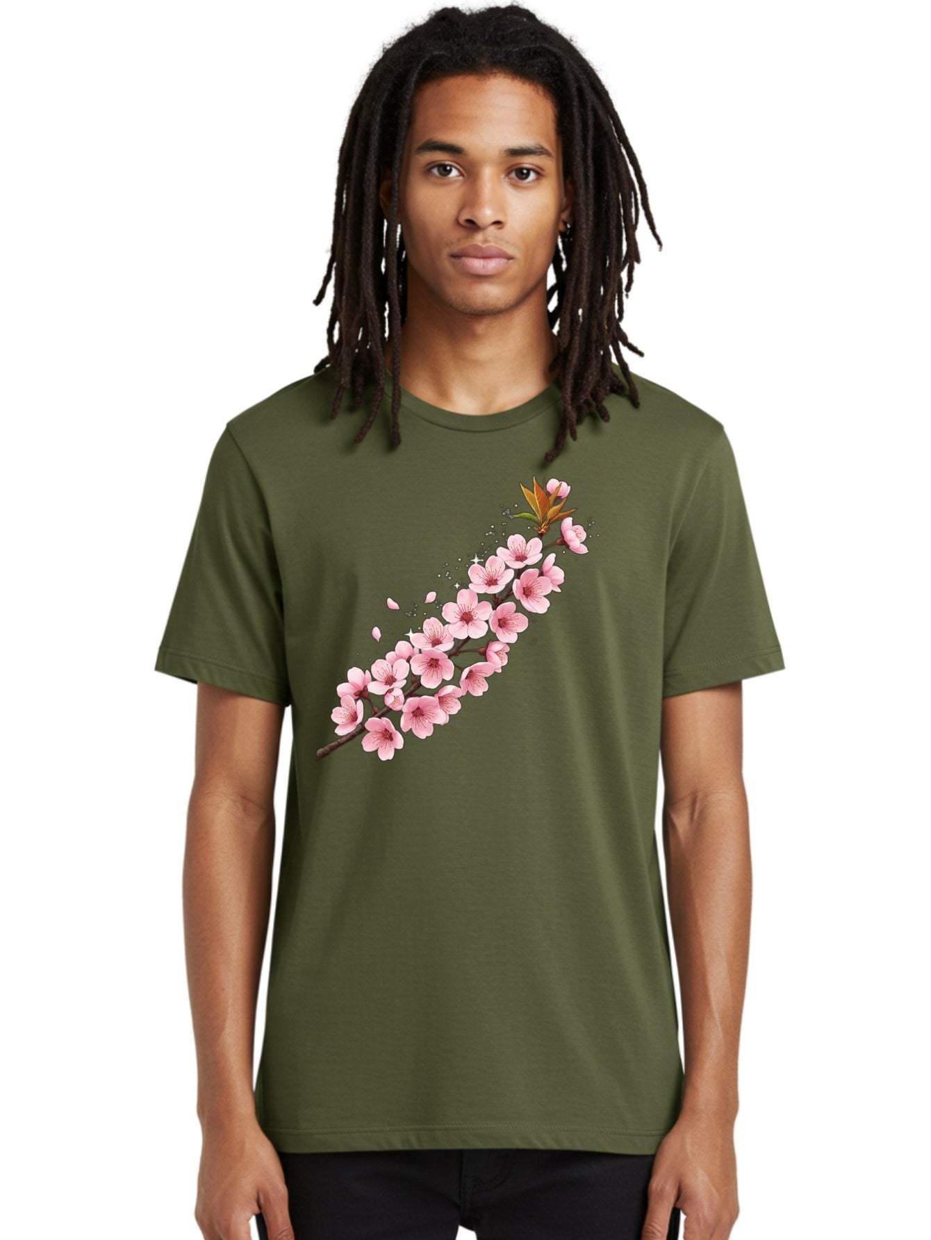 Cherry-Blossom-Branch Men'S Graphic Tee, 100% Cotton, Comfortable Casual Summer Wear, Machine Washable, Cherry Blossom Flowers, Pink Petals, Falling Petals, Floral Arrangement, Delicate Blooms, Spring Flowers, Soft Pink Hues, Flower Branch Bab732 19