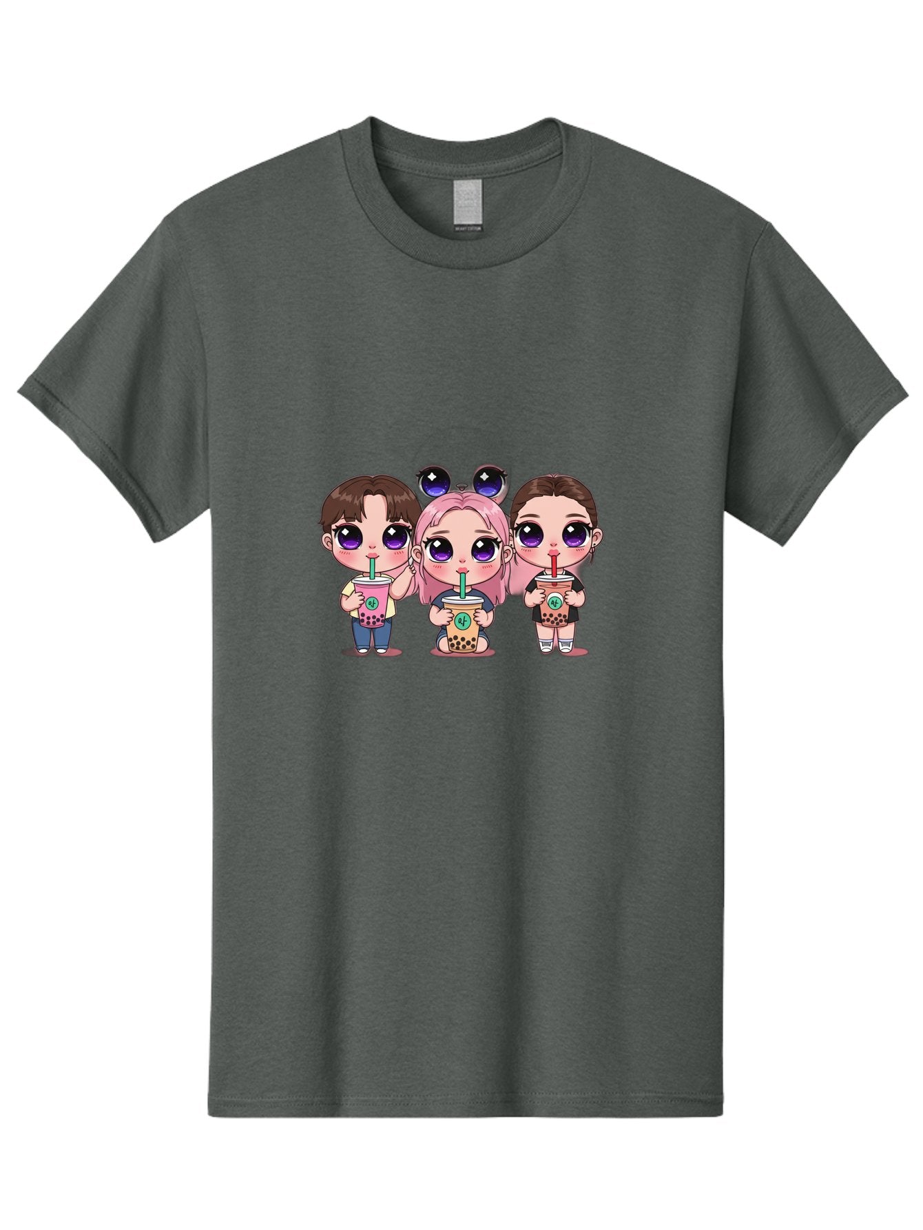 Chibi-Friends Men'S Graphic Tee, 100% Cotton, Comfortable Casual Summer Wear, Machine Washable, Chibi Style, Kawaii Characters, Boba Tea, Bubble Tea Cups, Cartoon Friends, Anime Characters, Cute Accessories, Adorable Illustrations, Bab734 7
