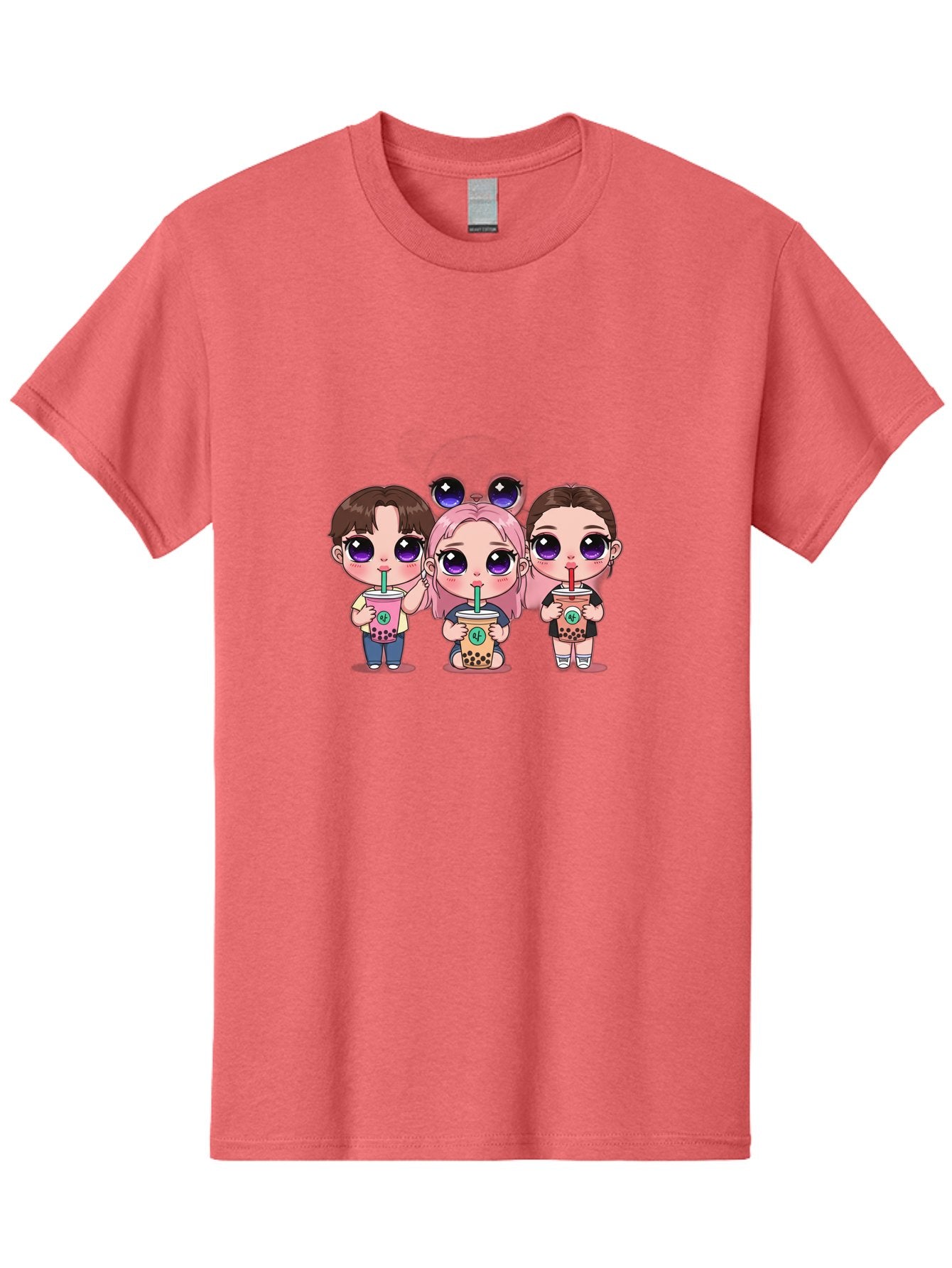 Chibi-Friends Men'S Graphic Tee, 100% Cotton, Comfortable Casual Summer Wear, Machine Washable, Chibi Style, Kawaii Characters, Boba Tea, Bubble Tea Cups, Cartoon Friends, Anime Characters, Cute Accessories, Adorable Illustrations, Bab734 9
