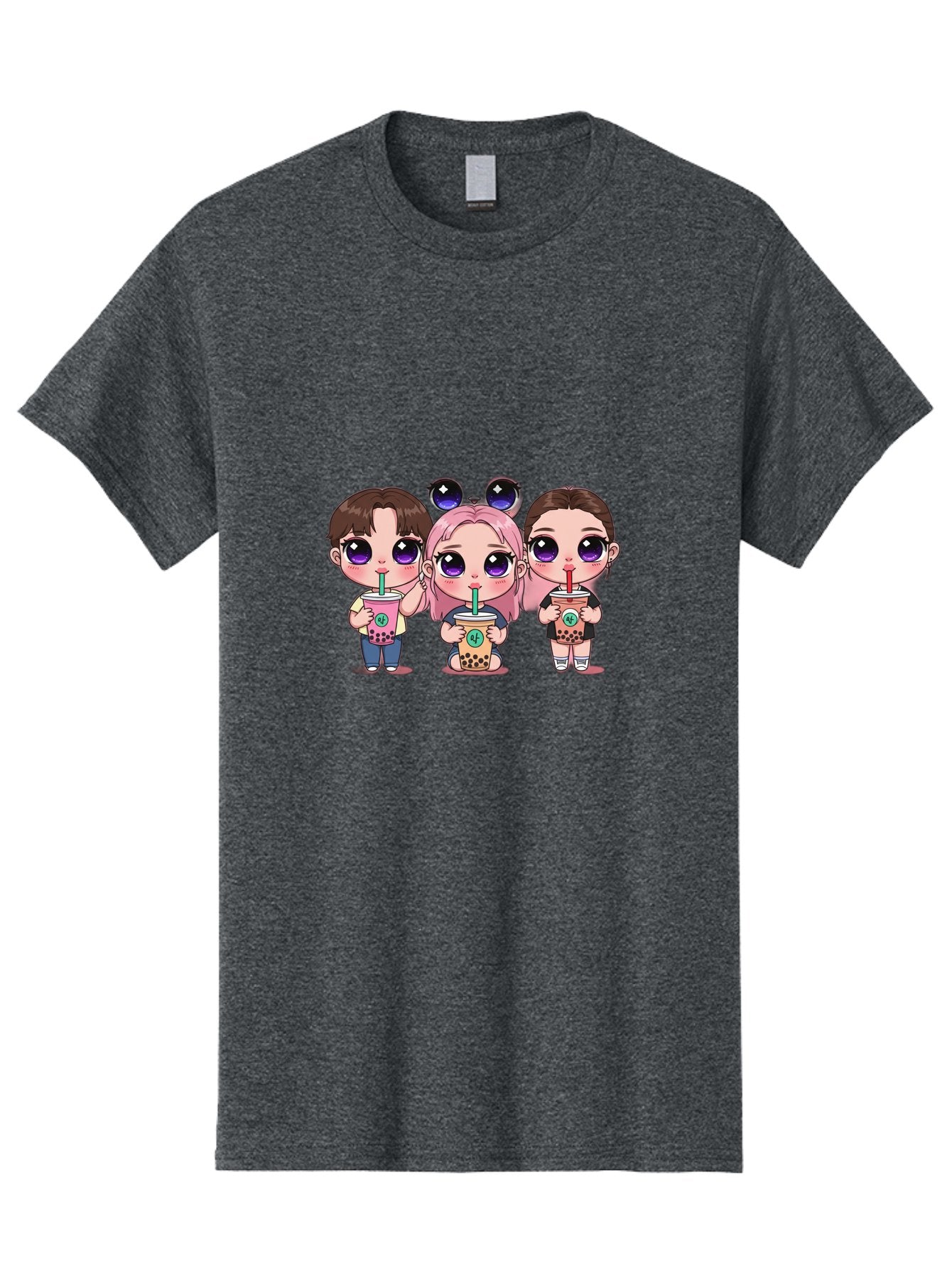 Chibi-Friends Men'S Graphic Tee, 100% Cotton, Comfortable Casual Summer Wear, Machine Washable, Chibi Style, Kawaii Characters, Boba Tea, Bubble Tea Cups, Cartoon Friends, Anime Characters, Cute Accessories, Adorable Illustrations, Bab734 15