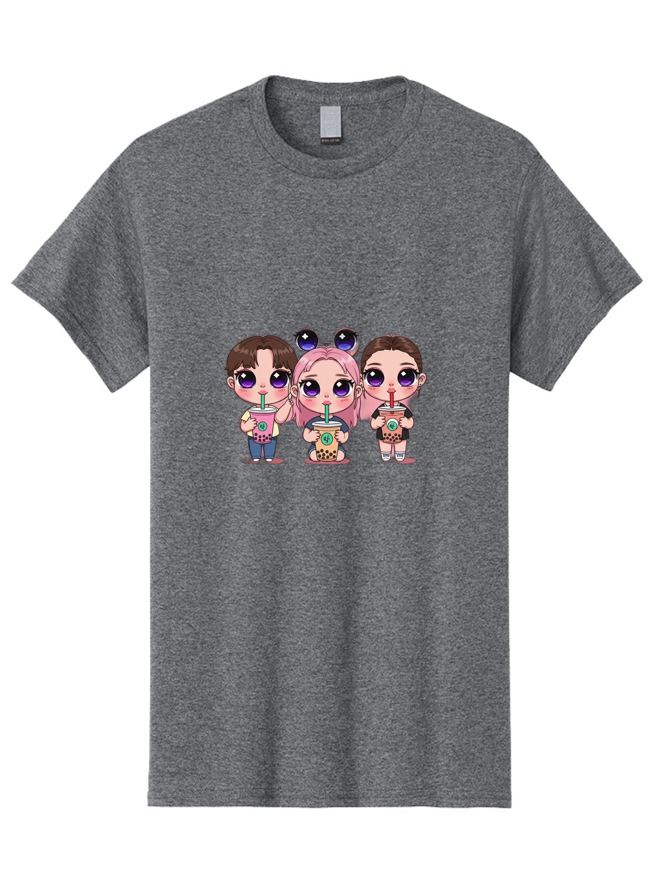 Chibi-Friends Men'S Graphic Tee, 100% Cotton, Comfortable Casual Summer Wear, Machine Washable, Chibi Style, Kawaii Characters, Boba Tea, Bubble Tea Cups, Cartoon Friends, Anime Characters, Cute Accessories, Adorable Illustrations, Bab734 11