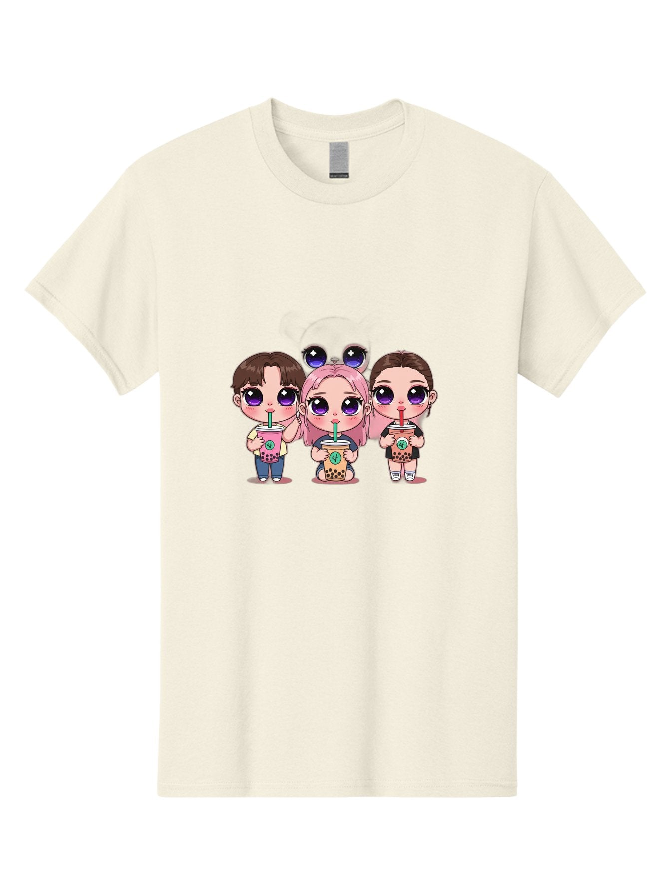 Chibi-Friends Men'S Graphic Tee, 100% Cotton, Comfortable Casual Summer Wear, Machine Washable, Chibi Style, Kawaii Characters, Boba Tea, Bubble Tea Cups, Cartoon Friends, Anime Characters, Cute Accessories, Adorable Illustrations, Bab734 12