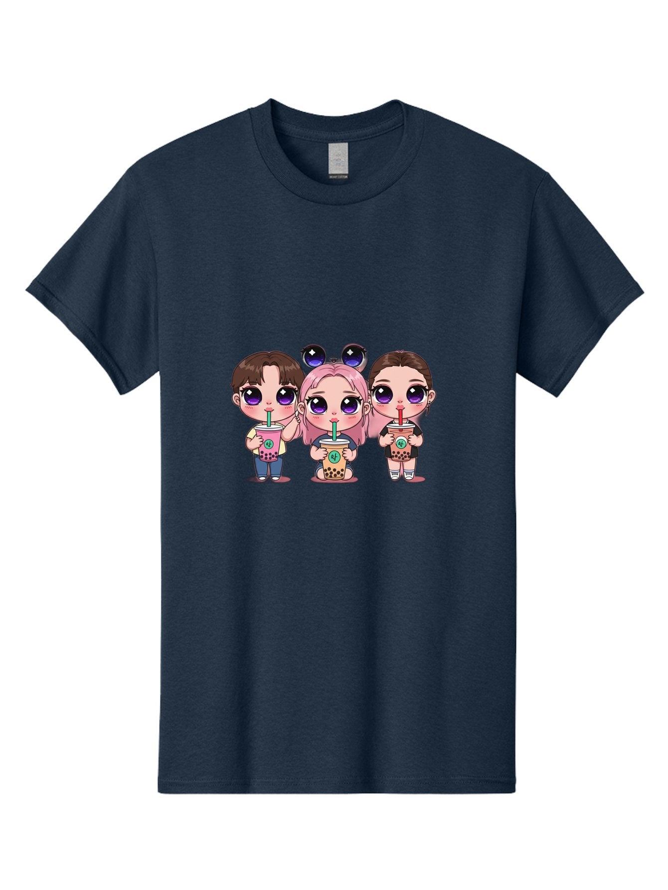 Chibi-Friends Men'S Graphic Tee, 100% Cotton, Comfortable Casual Summer Wear, Machine Washable, Chibi Style, Kawaii Characters, Boba Tea, Bubble Tea Cups, Cartoon Friends, Anime Characters, Cute Accessories, Adorable Illustrations, Bab734 3