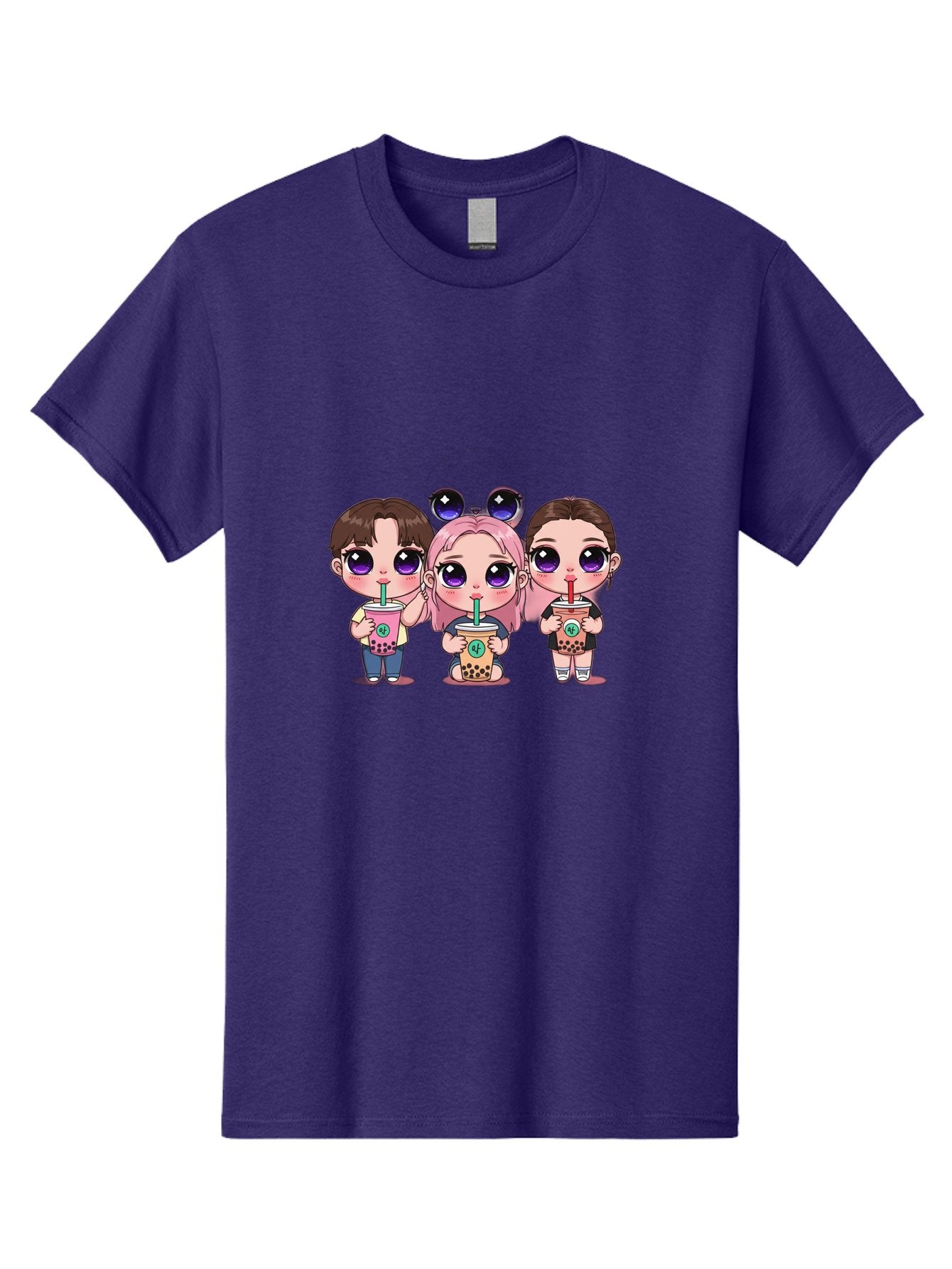 Chibi-Friends Men'S Graphic Tee, 100% Cotton, Comfortable Casual Summer Wear, Machine Washable, Chibi Style, Kawaii Characters, Boba Tea, Bubble Tea Cups, Cartoon Friends, Anime Characters, Cute Accessories, Adorable Illustrations, Bab734 8