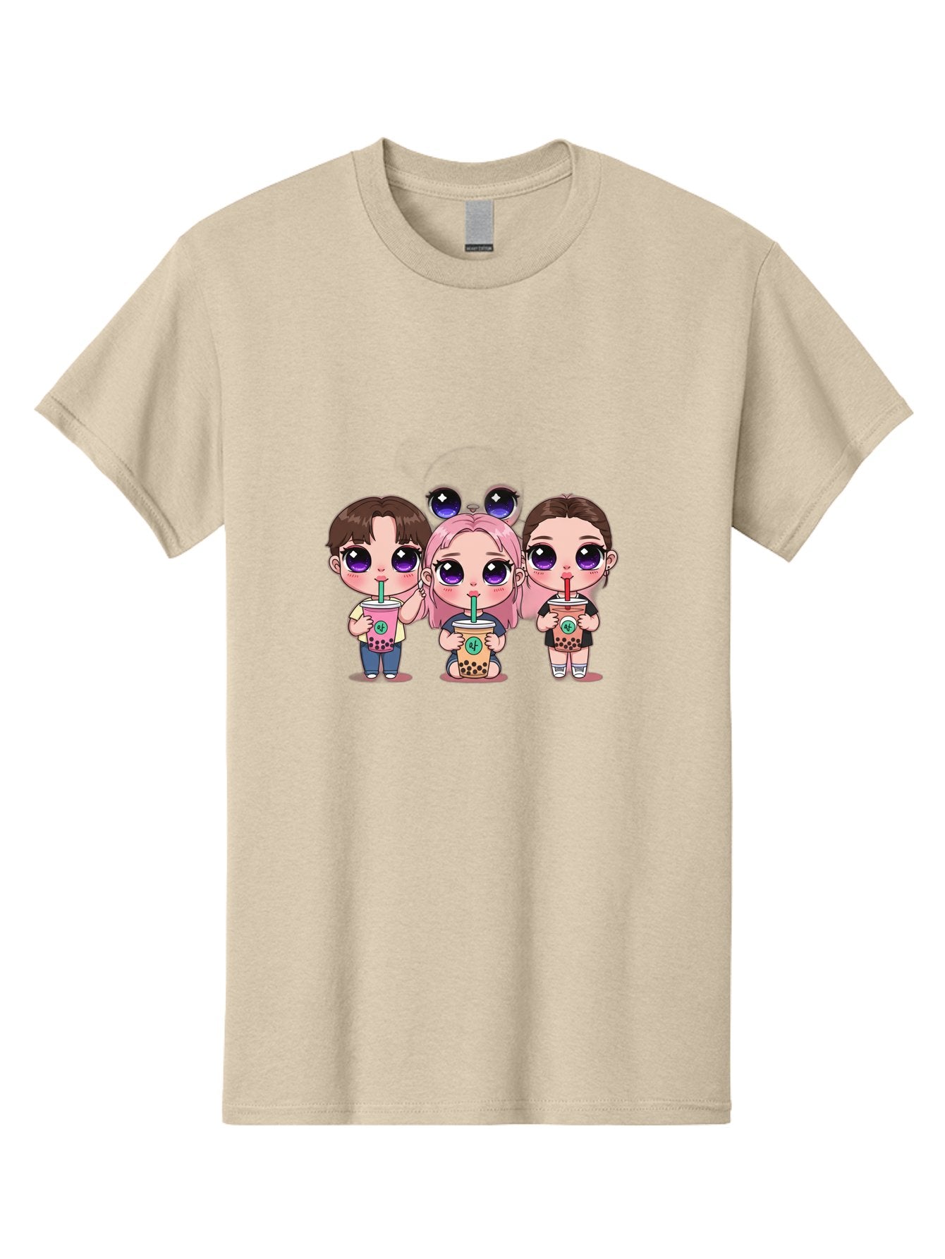 Chibi-Friends Men'S Graphic Tee, 100% Cotton, Comfortable Casual Summer Wear, Machine Washable, Chibi Style, Kawaii Characters, Boba Tea, Bubble Tea Cups, Cartoon Friends, Anime Characters, Cute Accessories, Adorable Illustrations, Bab734 4