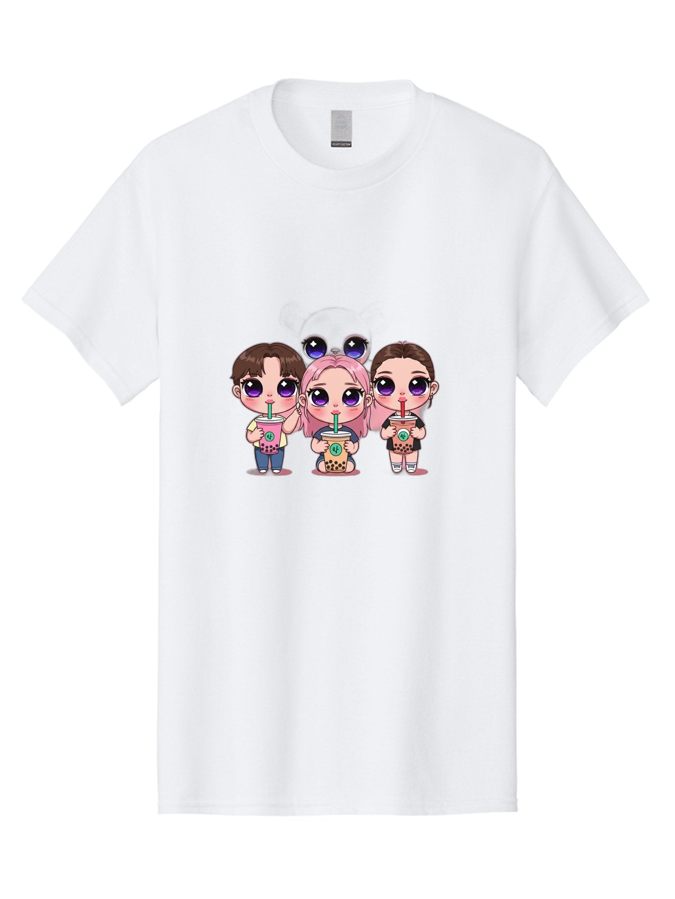 Chibi-Friends Men'S Graphic Tee, 100% Cotton, Comfortable Casual Summer Wear, Machine Washable, Chibi Style, Kawaii Characters, Boba Tea, Bubble Tea Cups, Cartoon Friends, Anime Characters, Cute Accessories, Adorable Illustrations, Bab734 14