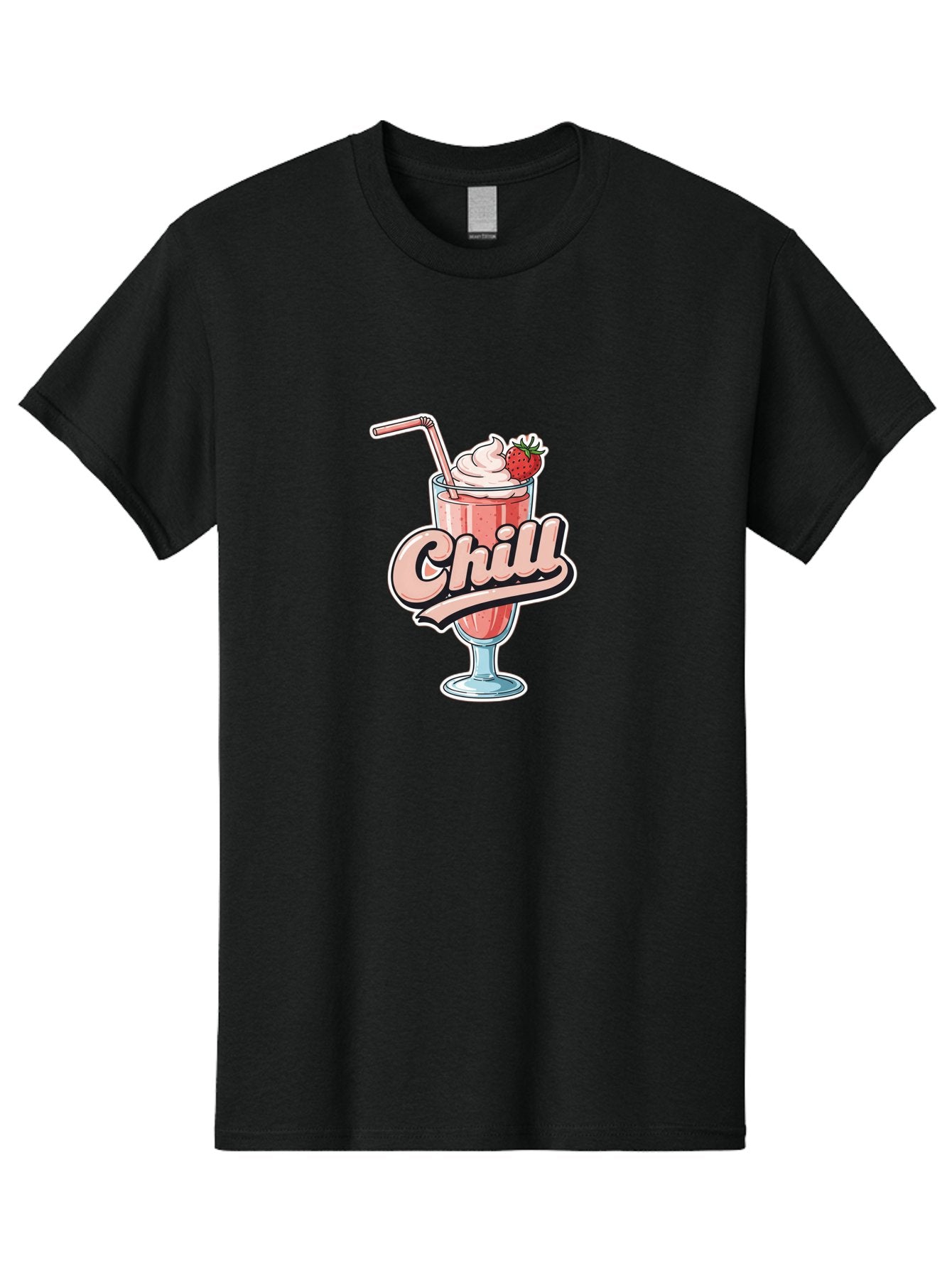 Chill Men'S Graphic Tee, 100% Cotton, Comfortable Casual Summer Wear, Machine Washable, Strawberry Milkshake, Chilled Dessert, Whipped Cream, Pink Straw, Relaxing Beverage, Summertime Treat, Sweet Indulgence, Chill Vibes, Refreshing Drink, Bab736 7