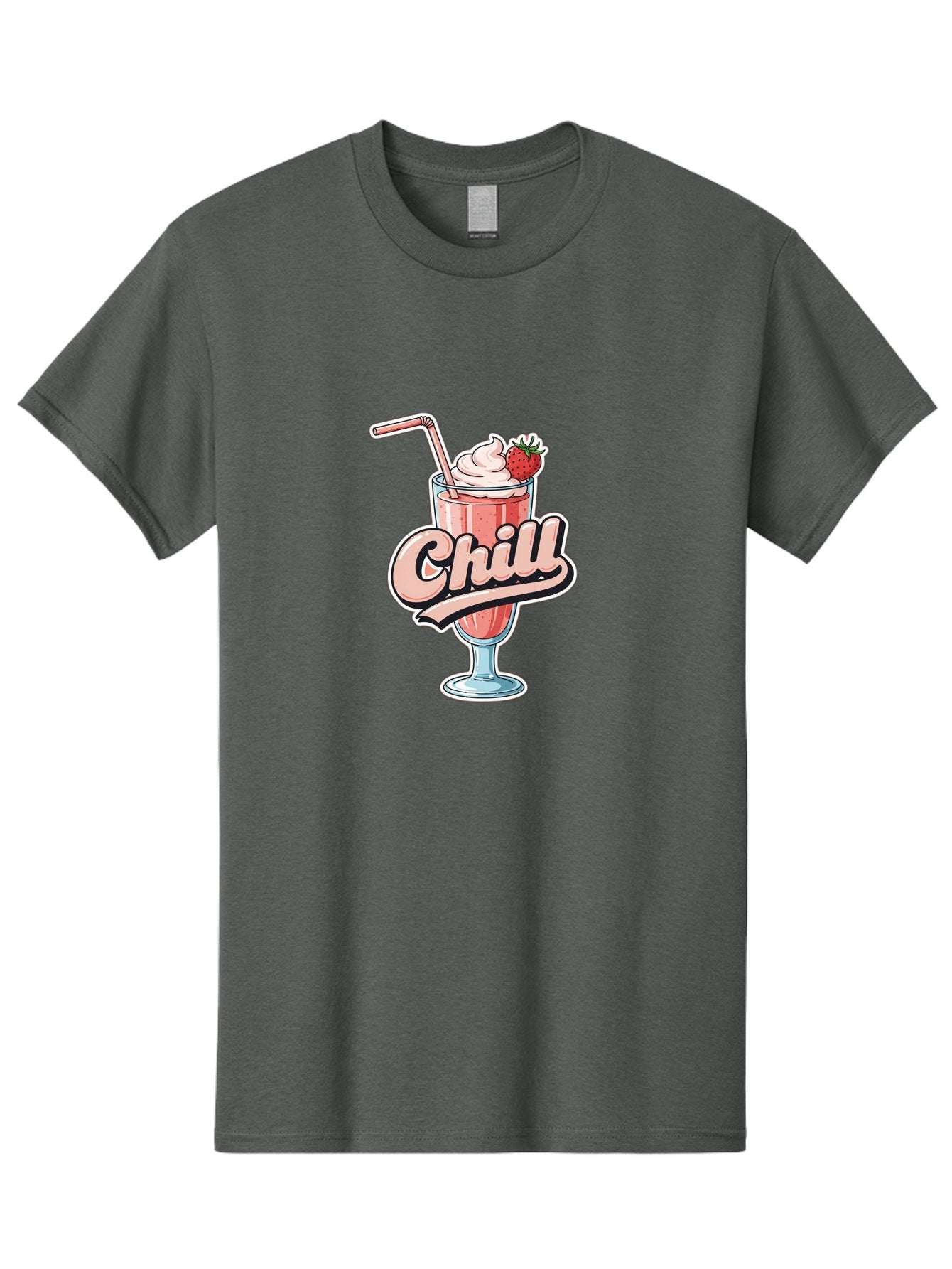 Chill Men'S Graphic Tee, 100% Cotton, Comfortable Casual Summer Wear, Machine Washable, Strawberry Milkshake, Chilled Dessert, Whipped Cream, Pink Straw, Relaxing Beverage, Summertime Treat, Sweet Indulgence, Chill Vibes, Refreshing Drink, Bab736 10