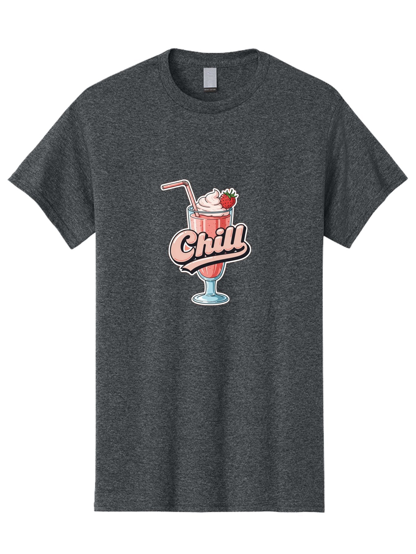 Chill Men'S Graphic Tee, 100% Cotton, Comfortable Casual Summer Wear, Machine Washable, Strawberry Milkshake, Chilled Dessert, Whipped Cream, Pink Straw, Relaxing Beverage, Summertime Treat, Sweet Indulgence, Chill Vibes, Refreshing Drink, Bab736 6