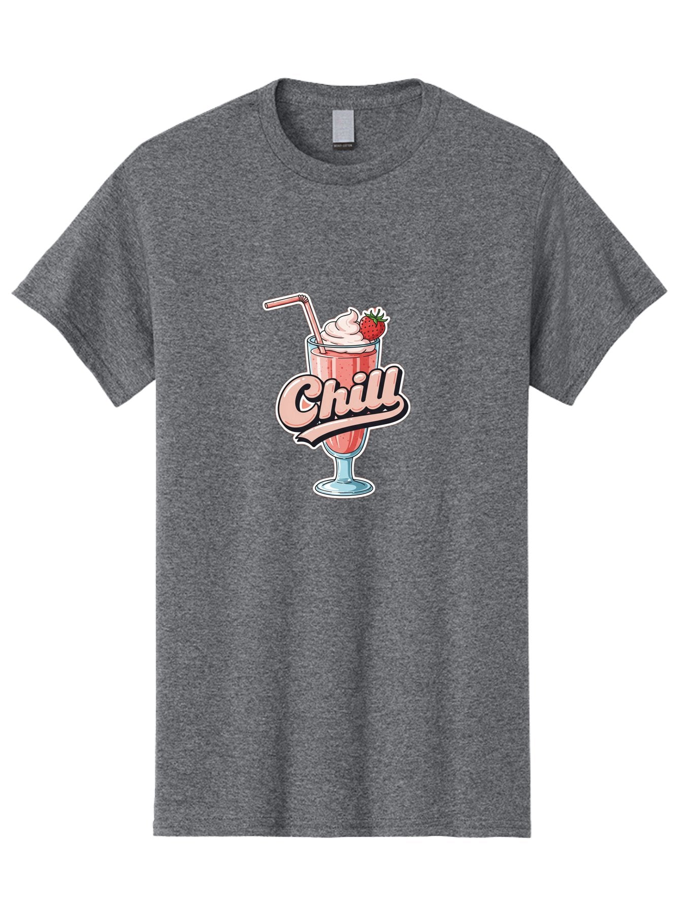 Chill Men'S Graphic Tee, 100% Cotton, Comfortable Casual Summer Wear, Machine Washable, Strawberry Milkshake, Chilled Dessert, Whipped Cream, Pink Straw, Relaxing Beverage, Summertime Treat, Sweet Indulgence, Chill Vibes, Refreshing Drink, Bab736 15