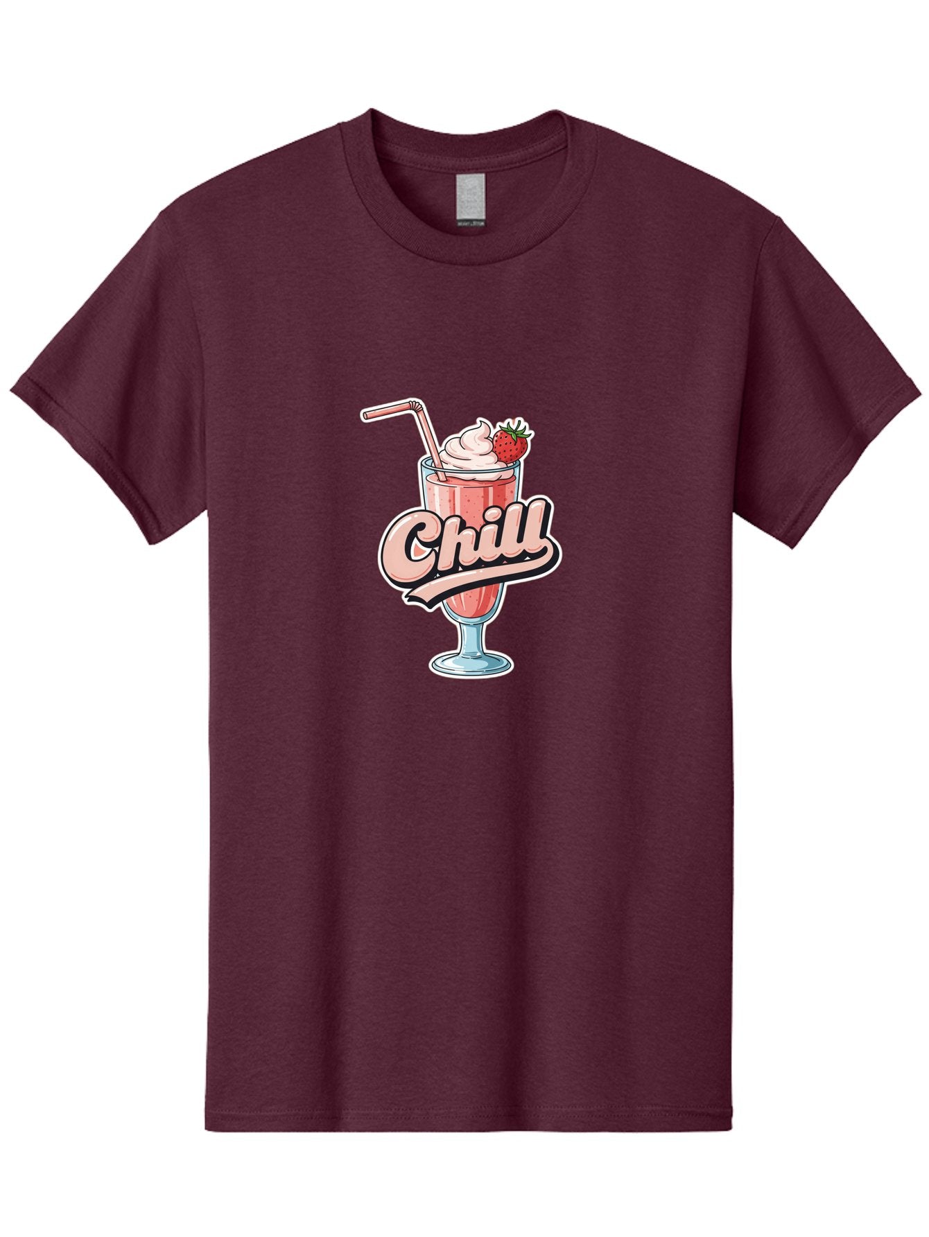 Chill Men'S Graphic Tee, 100% Cotton, Comfortable Casual Summer Wear, Machine Washable, Strawberry Milkshake, Chilled Dessert, Whipped Cream, Pink Straw, Relaxing Beverage, Summertime Treat, Sweet Indulgence, Chill Vibes, Refreshing Drink, Bab736 5