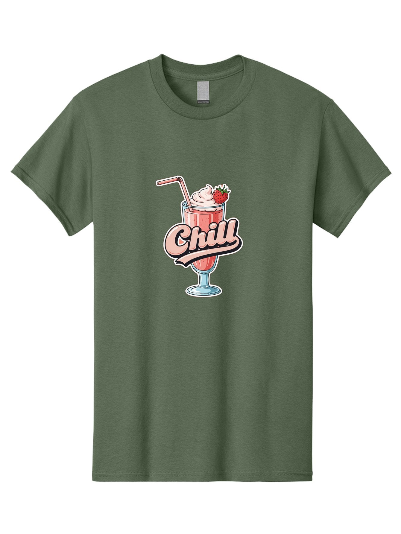 Chill Men'S Graphic Tee, 100% Cotton, Comfortable Casual Summer Wear, Machine Washable, Strawberry Milkshake, Chilled Dessert, Whipped Cream, Pink Straw, Relaxing Beverage, Summertime Treat, Sweet Indulgence, Chill Vibes, Refreshing Drink, Bab736 4