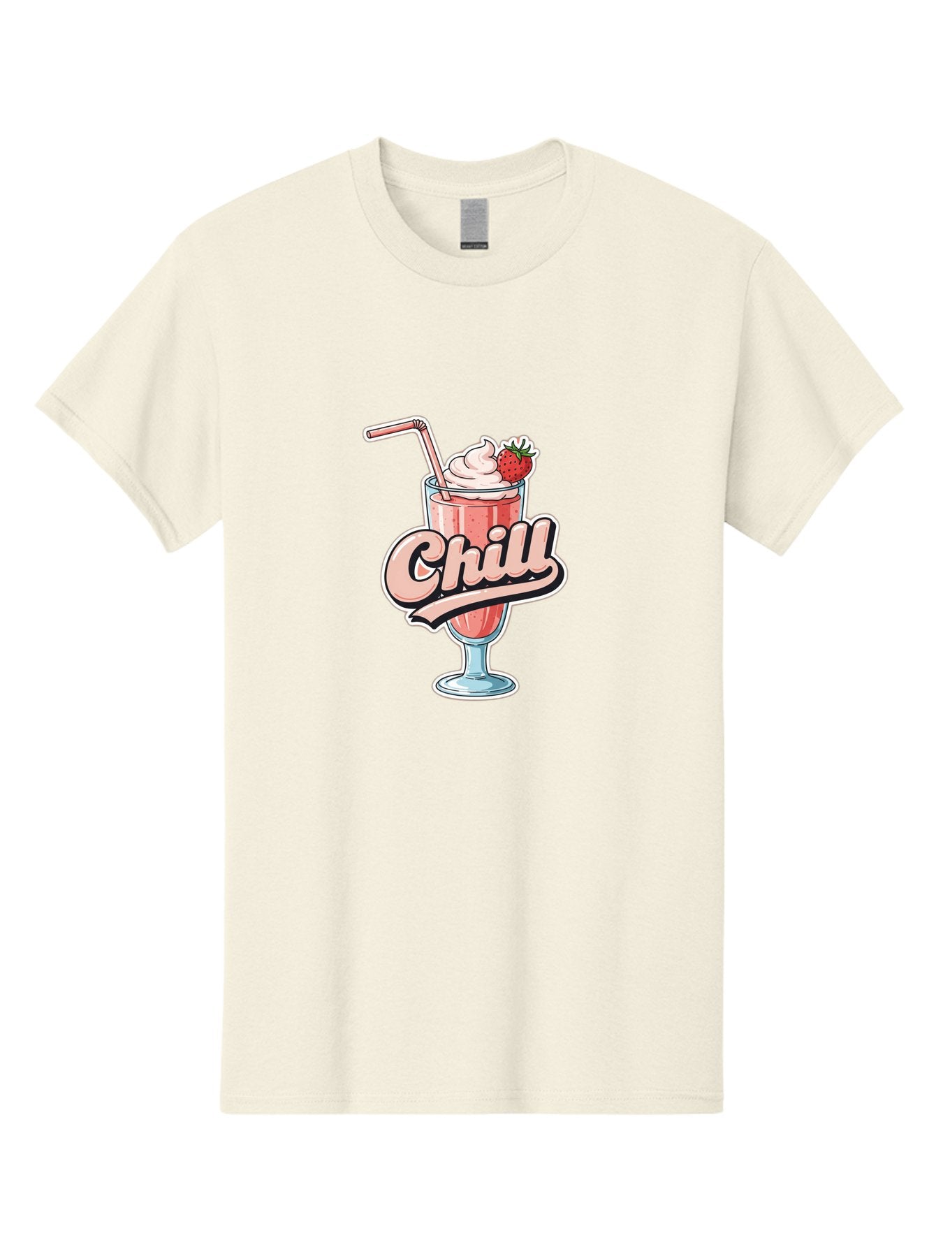 Chill Men'S Graphic Tee, 100% Cotton, Comfortable Casual Summer Wear, Machine Washable, Strawberry Milkshake, Chilled Dessert, Whipped Cream, Pink Straw, Relaxing Beverage, Summertime Treat, Sweet Indulgence, Chill Vibes, Refreshing Drink, Bab736