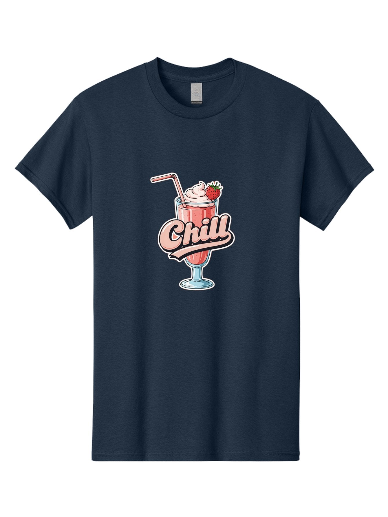 Chill Men'S Graphic Tee, 100% Cotton, Comfortable Casual Summer Wear, Machine Washable, Strawberry Milkshake, Chilled Dessert, Whipped Cream, Pink Straw, Relaxing Beverage, Summertime Treat, Sweet Indulgence, Chill Vibes, Refreshing Drink, Bab736 3