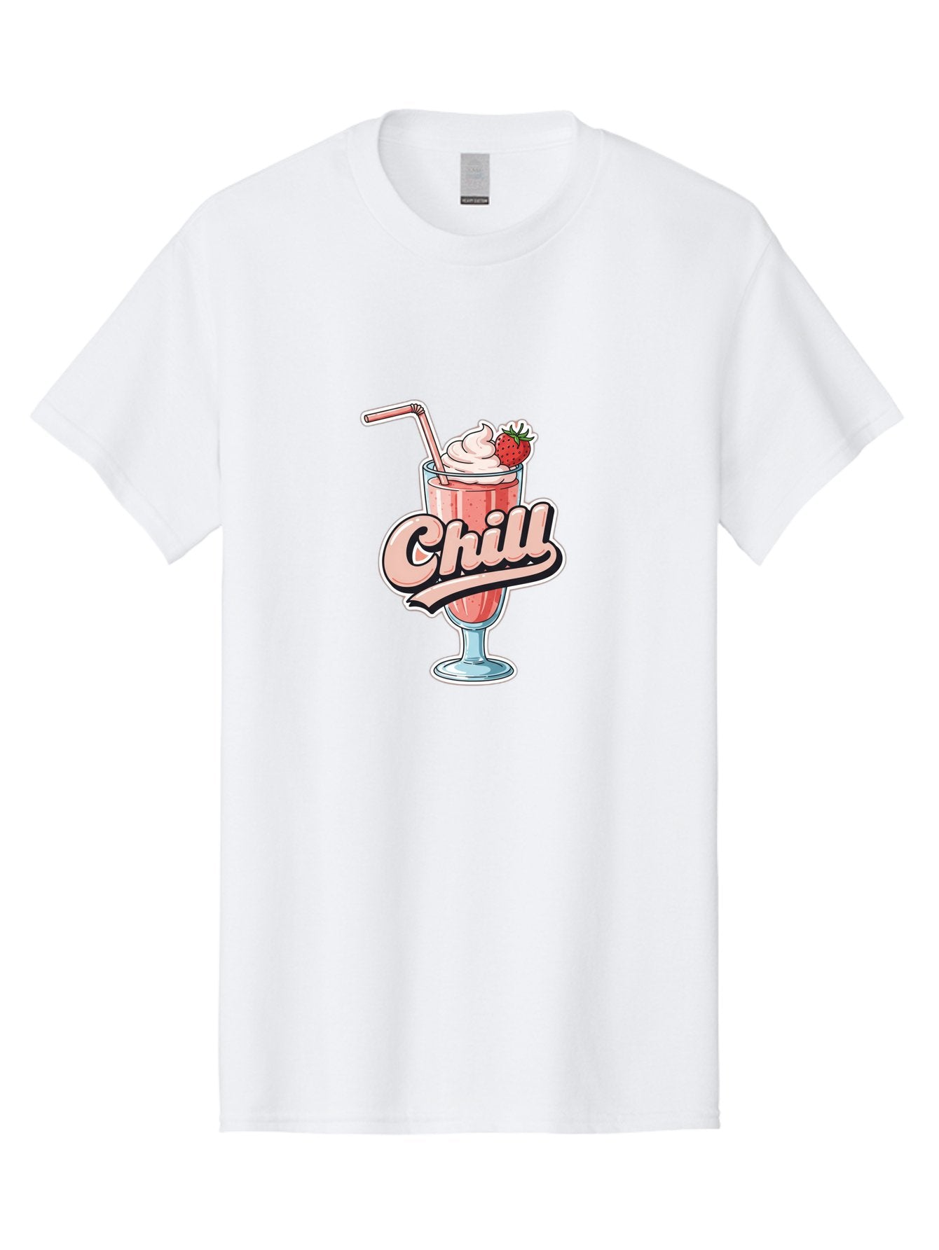 Chill Men'S Graphic Tee, 100% Cotton, Comfortable Casual Summer Wear, Machine Washable, Strawberry Milkshake, Chilled Dessert, Whipped Cream, Pink Straw, Relaxing Beverage, Summertime Treat, Sweet Indulgence, Chill Vibes, Refreshing Drink, Bab736 9