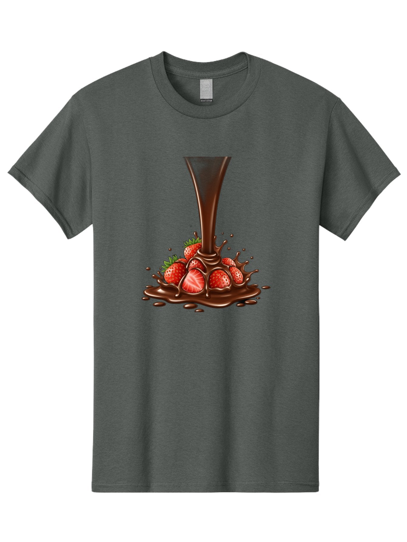 Chocolate-And-Strawberries Men'S Graphic Tee, 100% Cotton, Comfortable Casual Summer Wear, Machine Washable, Chocolate Sauce Pouring, Strawberries, Sweet Treat, Dessert, Indulgent, Chocolate Fondue, Strawberries And Chocolate, Dessert Lover, Bab737 3