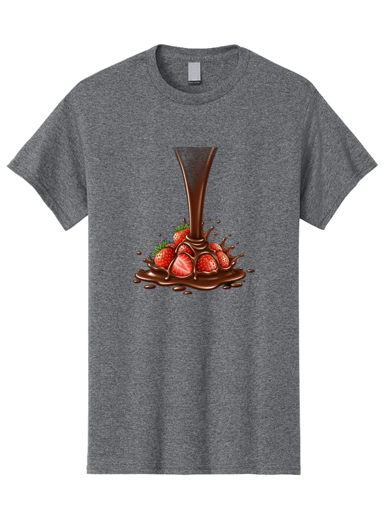 Chocolate-And-Strawberries Men'S Graphic Tee, 100% Cotton, Comfortable Casual Summer Wear, Machine Washable, Chocolate Sauce Pouring, Strawberries, Sweet Treat, Dessert, Indulgent, Chocolate Fondue, Strawberries And Chocolate, Dessert Lover, Bab737 5
