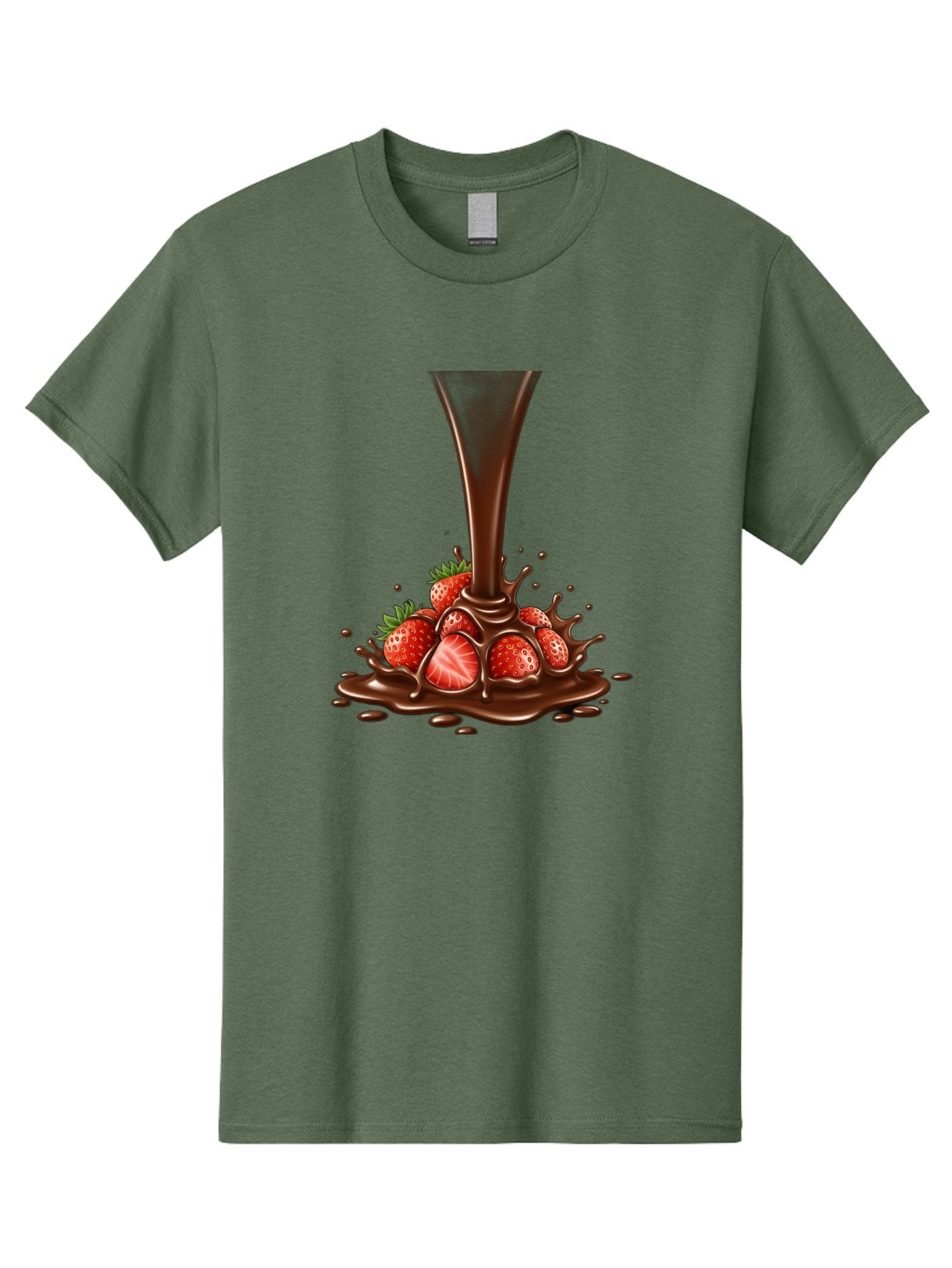 Chocolate-And-Strawberries Men'S Graphic Tee, 100% Cotton, Comfortable Casual Summer Wear, Machine Washable, Chocolate Sauce Pouring, Strawberries, Sweet Treat, Dessert, Indulgent, Chocolate Fondue, Strawberries And Chocolate, Dessert Lover, Bab737