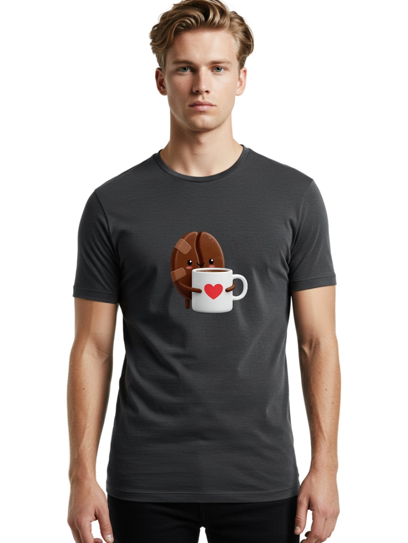 Chocolate-Cookie-Hugging-Coffee-Mug-1 Men'S Graphic Tee, 100% Cotton, Comfortable Casual Summer Wear, Machine Washable, Chocolate Cookie, Cartoon Cookie, Coffee Mug, Heart Design, Cute Illustration, Coffee Break, Bandaged Cookie, Happy Face, Bab738 26