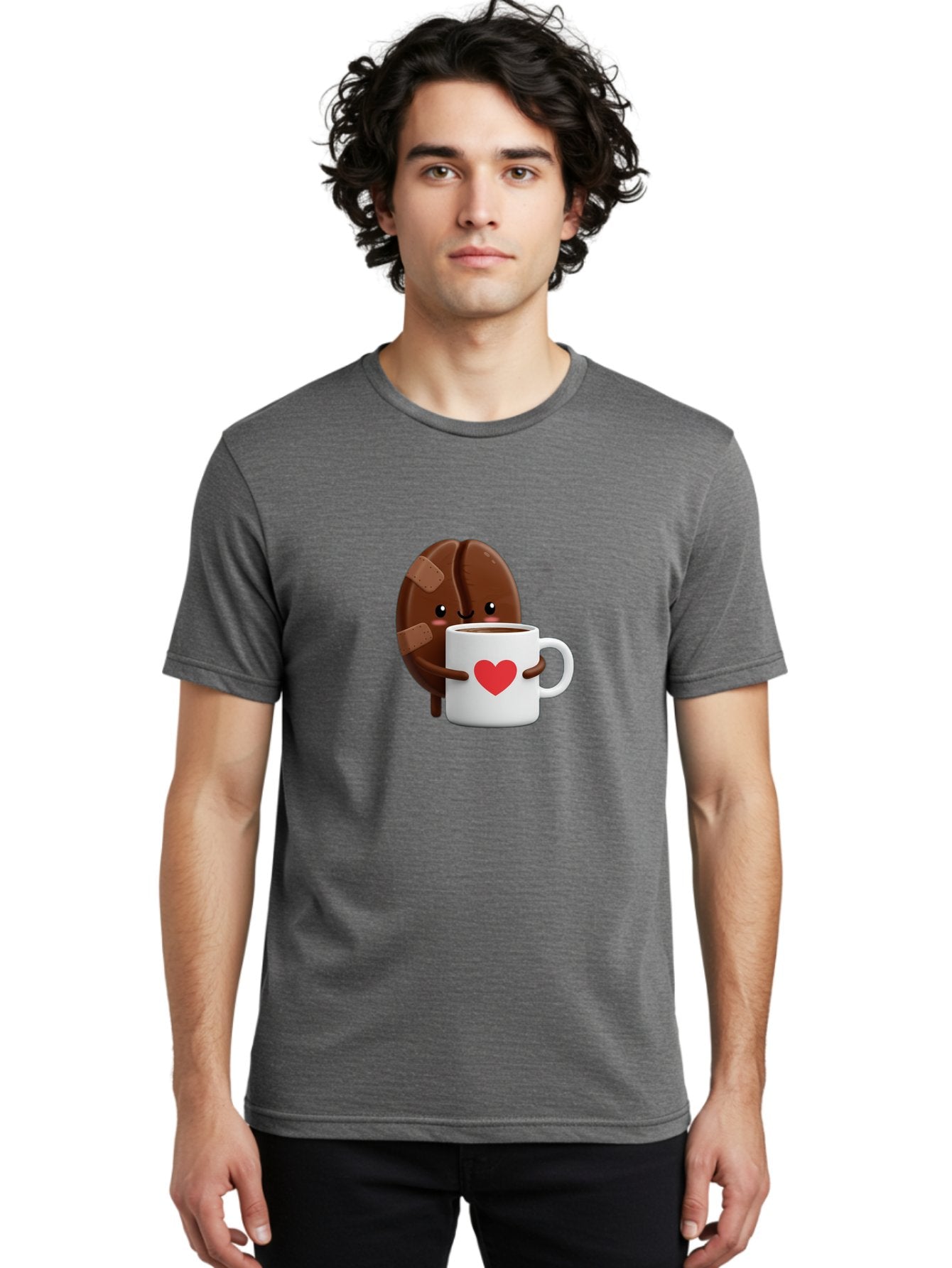 Chocolate-Cookie-Hugging-Coffee-Mug-1 Men'S Graphic Tee, 100% Cotton, Comfortable Casual Summer Wear, Machine Washable, Chocolate Cookie, Cartoon Cookie, Coffee Mug, Heart Design, Cute Illustration, Coffee Break, Bandaged Cookie, Happy Face, Bab738 20