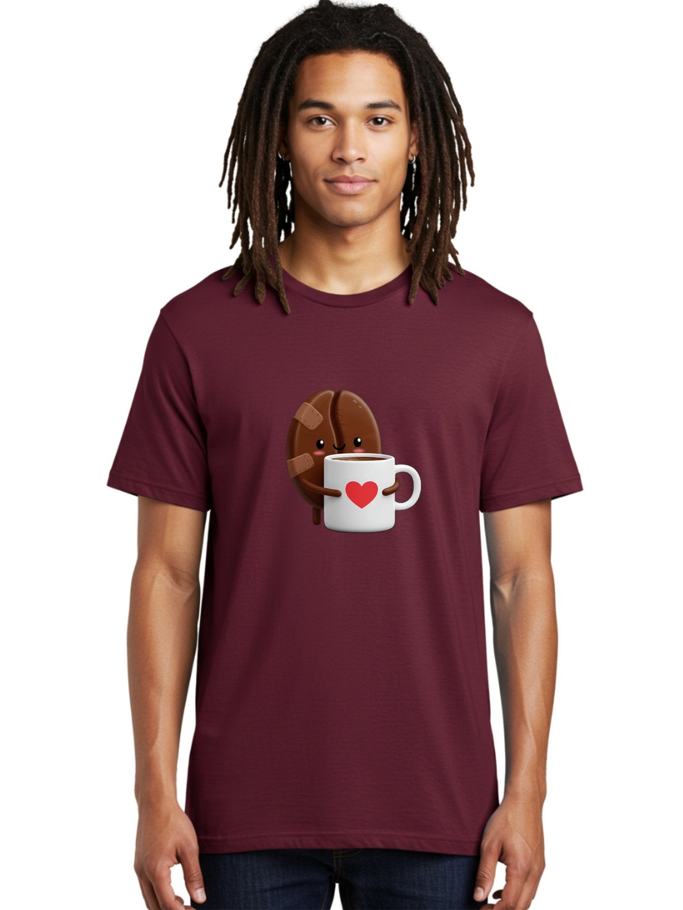 Chocolate-Cookie-Hugging-Coffee-Mug-1 Men'S Graphic Tee, 100% Cotton, Comfortable Casual Summer Wear, Machine Washable, Chocolate Cookie, Cartoon Cookie, Coffee Mug, Heart Design, Cute Illustration, Coffee Break, Bandaged Cookie, Happy Face, Bab738 19
