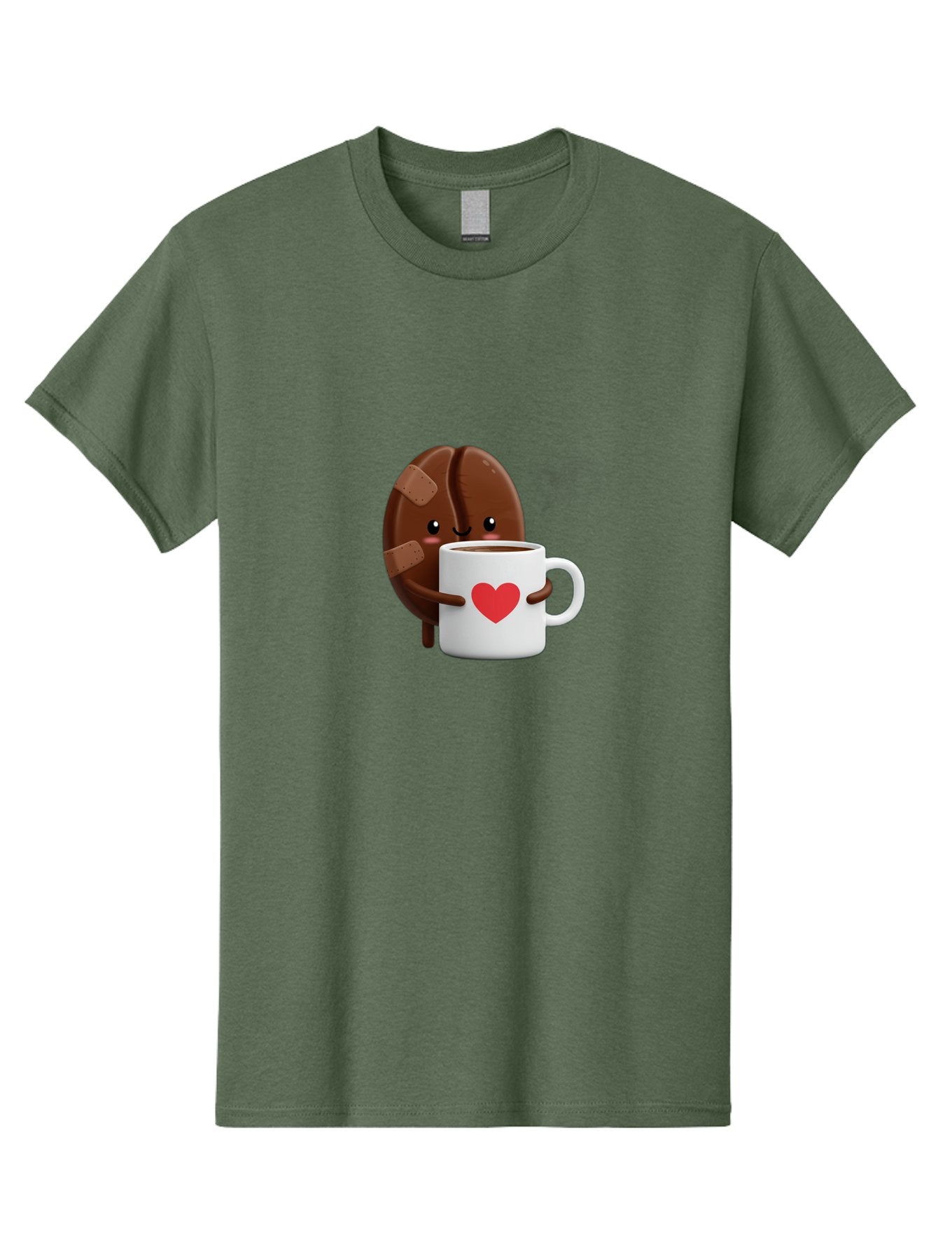 Chocolate-Cookie-Hugging-Coffee-Mug-1 Men'S Graphic Tee, 100% Cotton, Comfortable Casual Summer Wear, Machine Washable, Chocolate Cookie, Cartoon Cookie, Coffee Mug, Heart Design, Cute Illustration, Coffee Break, Bandaged Cookie, Happy Face, Bab738