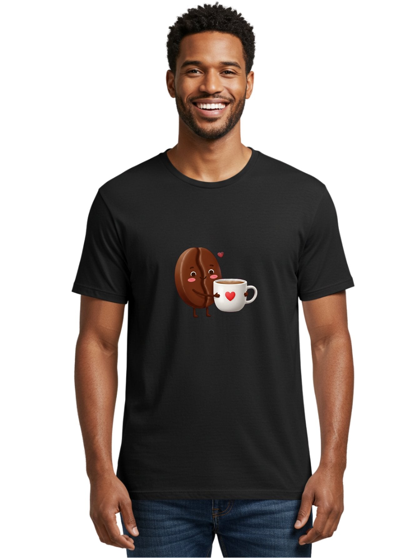 Chocolate-Cookie-Hugging-Coffee-Mug Men'S Graphic Tee, 100% Cotton, Comfortable Casual Summer Wear, Machine Washable, Chocolate Cookie, Cute Character, Coffee Mug, Heart Design, Adorable Scene, Sweet Treats, Cartoon Characters, Bab739 16
