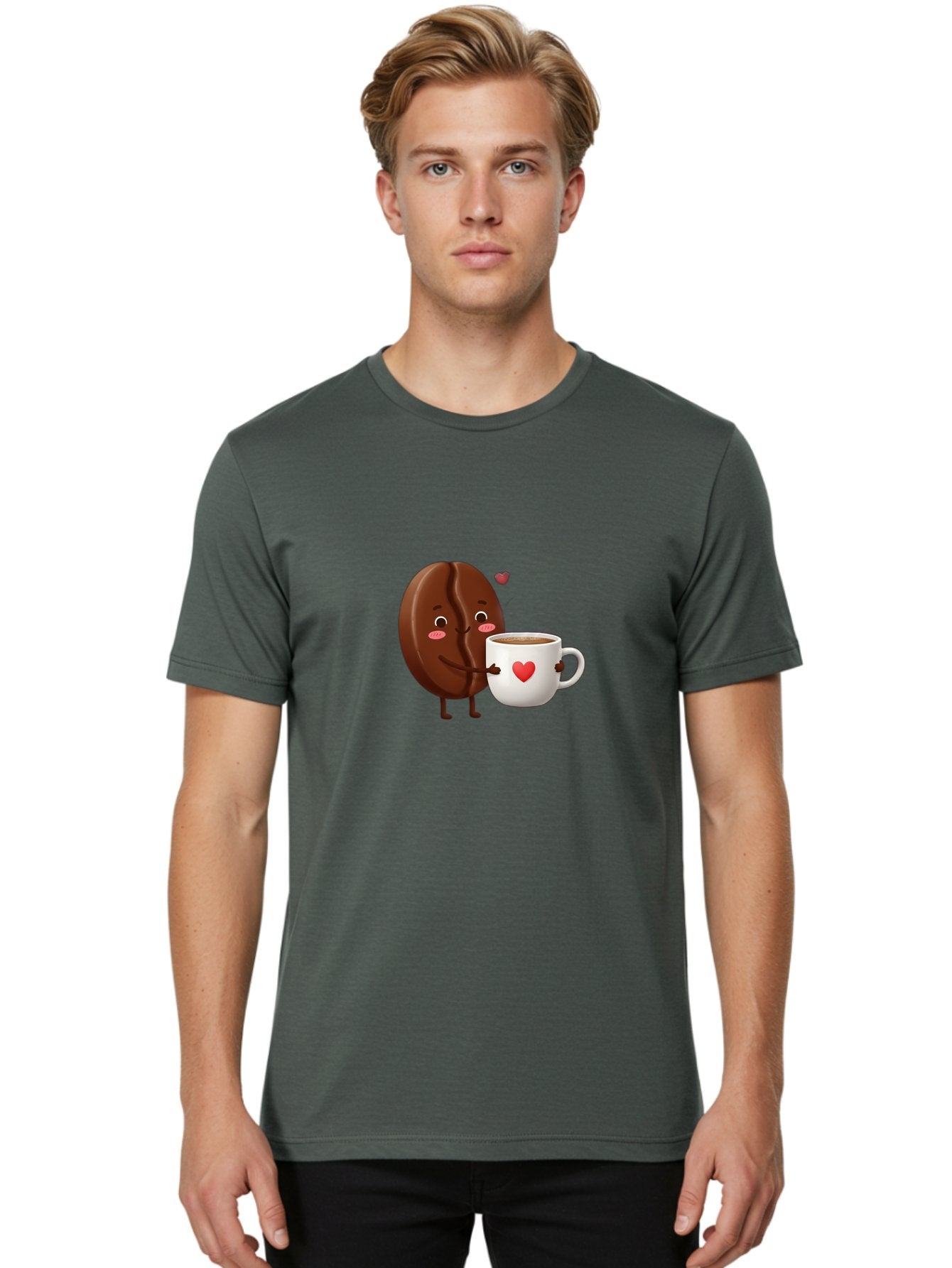 Chocolate-Cookie-Hugging-Coffee-Mug Men'S Graphic Tee, 100% Cotton, Comfortable Casual Summer Wear, Machine Washable, Chocolate Cookie, Cute Character, Coffee Mug, Heart Design, Adorable Scene, Sweet Treats, Cartoon Characters, Bab739 21