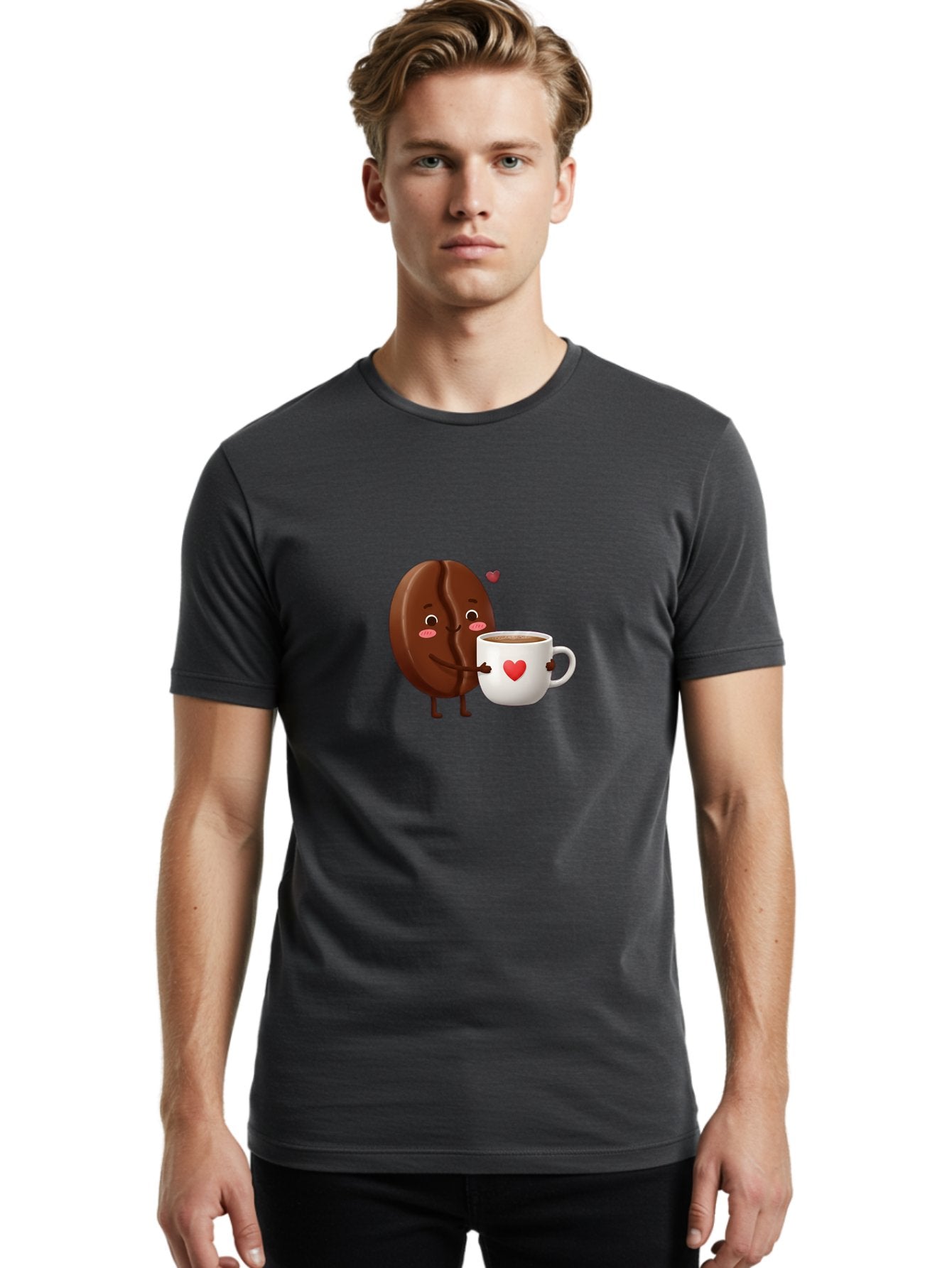 Chocolate-Cookie-Hugging-Coffee-Mug Men'S Graphic Tee, 100% Cotton, Comfortable Casual Summer Wear, Machine Washable, Chocolate Cookie, Cute Character, Coffee Mug, Heart Design, Adorable Scene, Sweet Treats, Cartoon Characters, Bab739 22