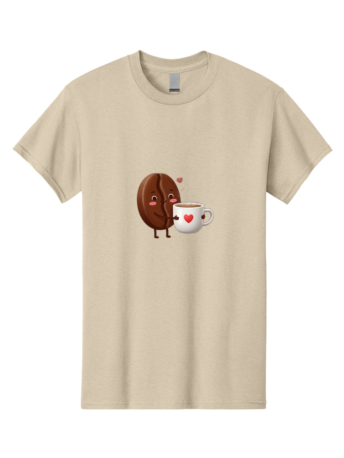 Chocolate-Cookie-Hugging-Coffee-Mug Men'S Graphic Tee, 100% Cotton, Comfortable Casual Summer Wear, Machine Washable, Chocolate Cookie, Cute Character, Coffee Mug, Heart Design, Adorable Scene, Sweet Treats, Cartoon Characters, Bab739