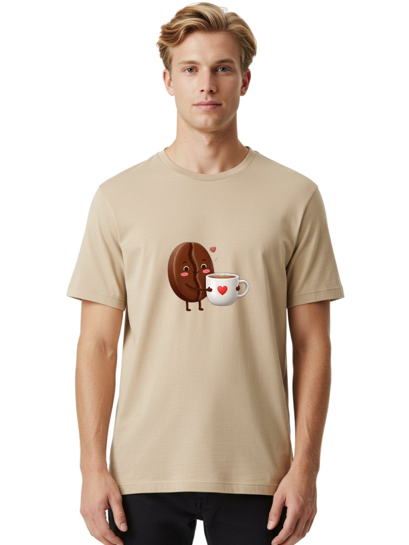Chocolate-Cookie-Hugging-Coffee-Mug Men'S Graphic Tee, 100% Cotton, Comfortable Casual Summer Wear, Machine Washable, Chocolate Cookie, Cute Character, Coffee Mug, Heart Design, Adorable Scene, Sweet Treats, Cartoon Characters, Bab739 19