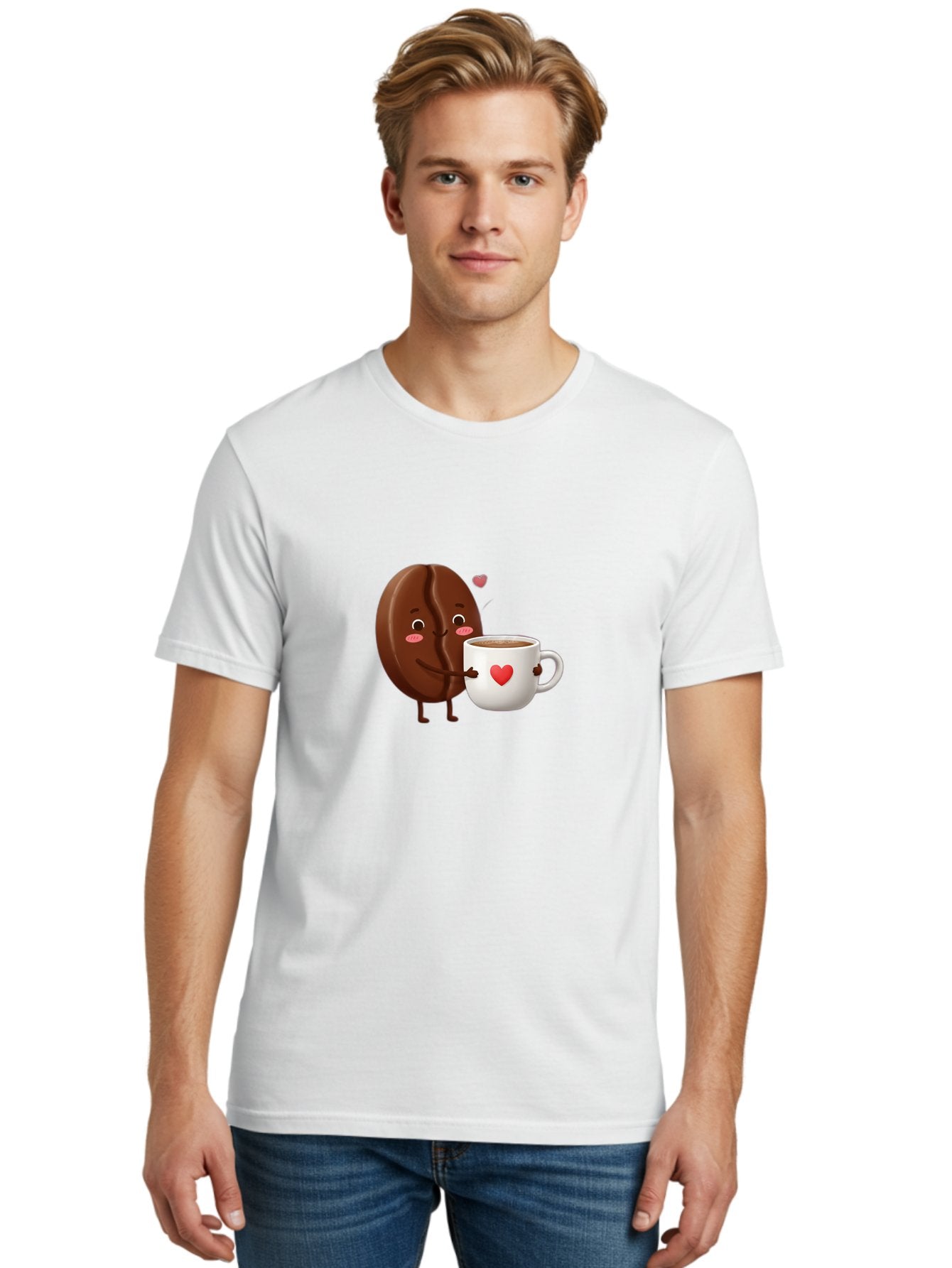 Chocolate-Cookie-Hugging-Coffee-Mug Men'S Graphic Tee, 100% Cotton, Comfortable Casual Summer Wear, Machine Washable, Chocolate Cookie, Cute Character, Coffee Mug, Heart Design, Adorable Scene, Sweet Treats, Cartoon Characters, Bab739 29