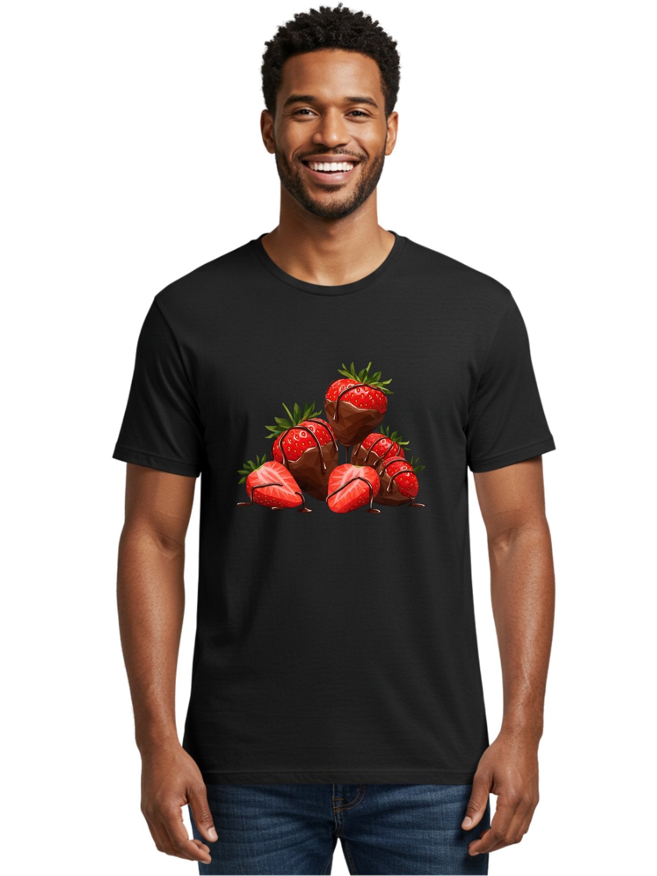Chocolate-Covered-Strawberries-1 Men'S Graphic Tee, 100% Cotton, Comfortable Casual Summer Wear, Machine Washable, Chocolate Covered Strawberries, Sweet Treats, Indulgent Dessert, Ripe Strawberries, Chocolate Drizzle, Decadent, Luxurious, Bab740 28